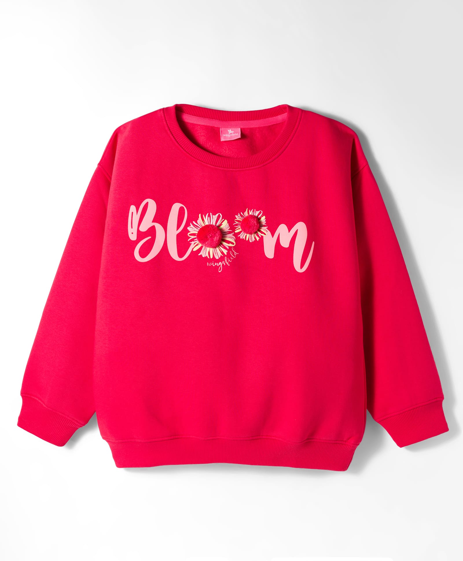 Wingsfield Full Sleeves Bloom Text Printed Pom Pom Detailed Light Winter Sweatshirt - Red-picture-10