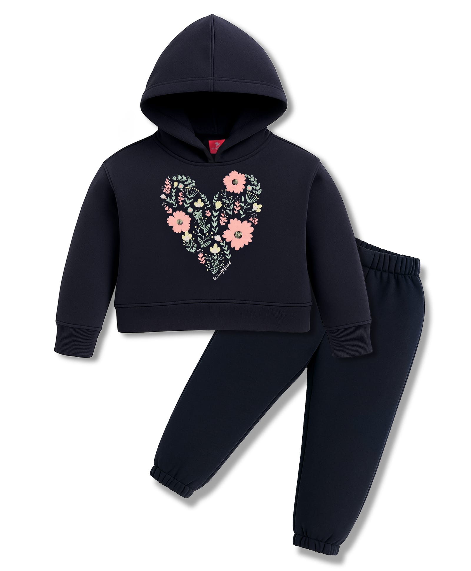 Wingsfield Full Sleeves Floral Printed Light Winter Hooded Sweatshirt & Joggers Set - Blue-picture-15
