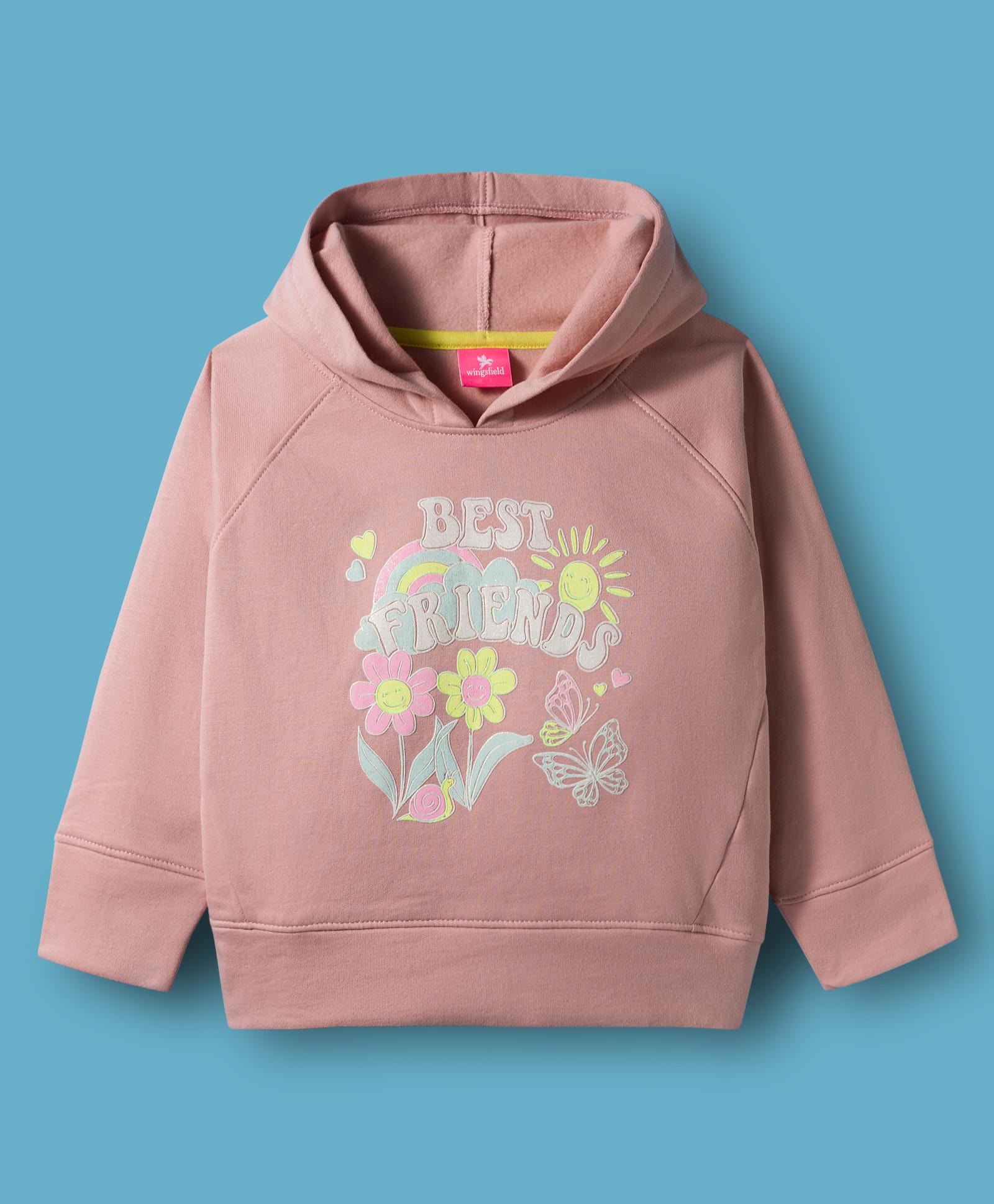 Wingsfield Full Sleeves Best Friends Text Printed Light Winter Hooded Sweatshirt - Nude-image-42