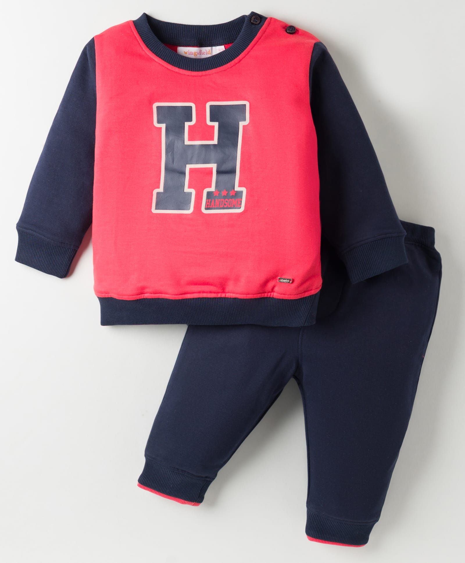 Wingsfield Full Sleeves H Text Printed Winter Sweatshirt & Joggers Set - Coral-picture-24