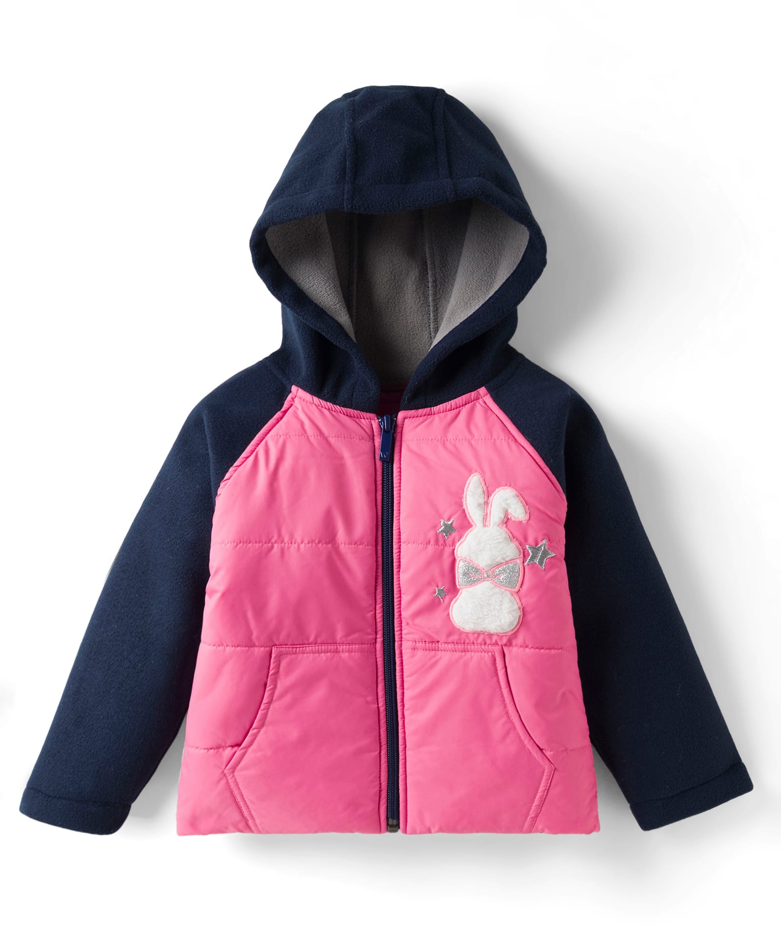 Wingsfield Full Sleeves Colour Blocked Bunny Patch Detailed Padded Light Winter Hooded Jacket - Pink-picture-20