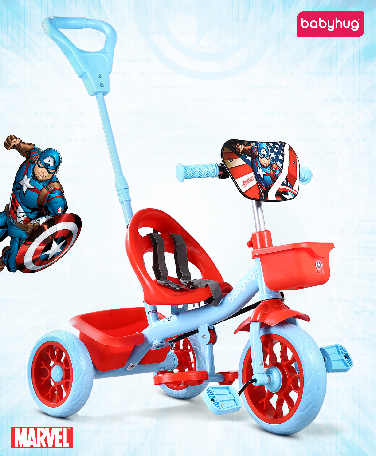 Babyhug Marvel Avengers Captain America Kids Tricycle with Parental Handle- Blue & Red| Antislip Pedals| Puncture Proof Wheels| Easy Assembling| Foldable Footrest| Toy for 2 to 5 year| Gifting Option-image-41