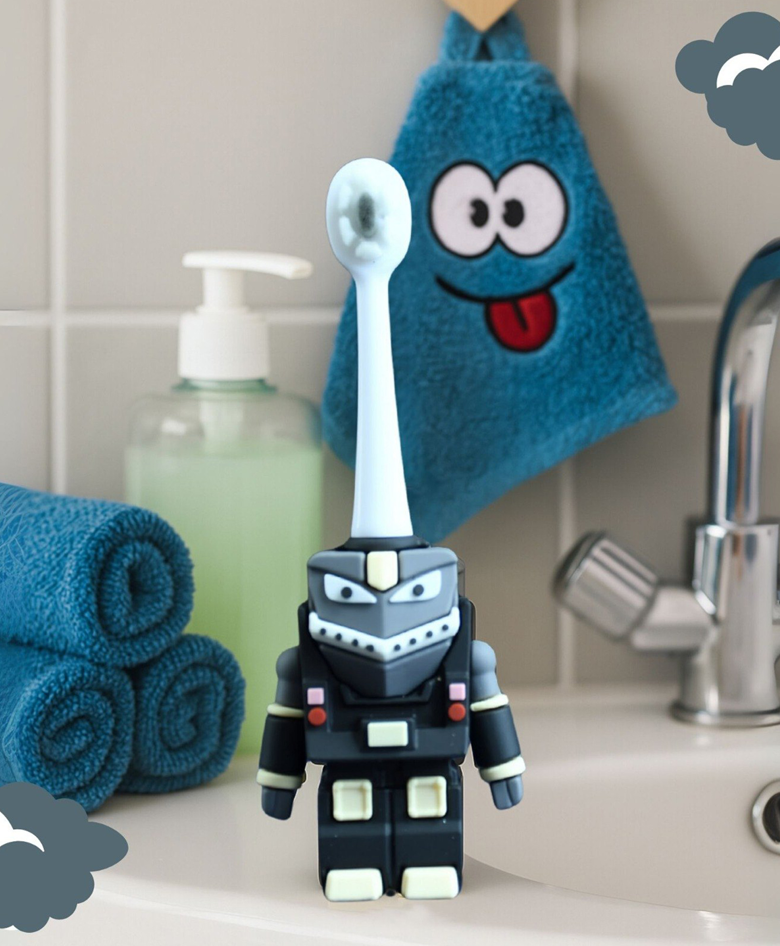 the Little Lookers Robot Shape Toothbrush for Kids with Soft Bristles, BPA-Free & Non-Toxic (Ages 1-5) Black-image-5
