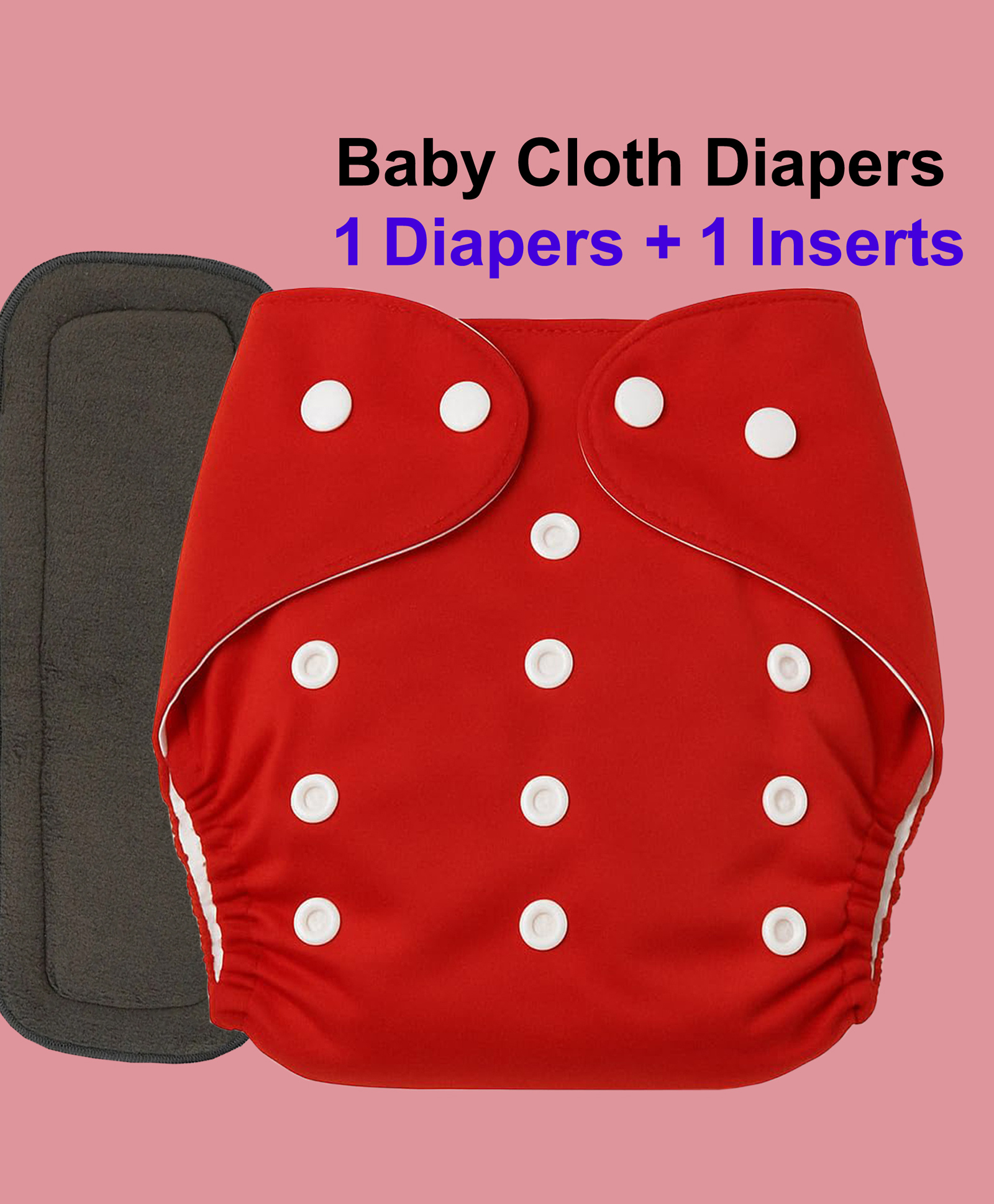 Joy Buzz Free Size Reusable Cloth Diaper / Nappies With Insert - Red- Pack of 1-picture-48