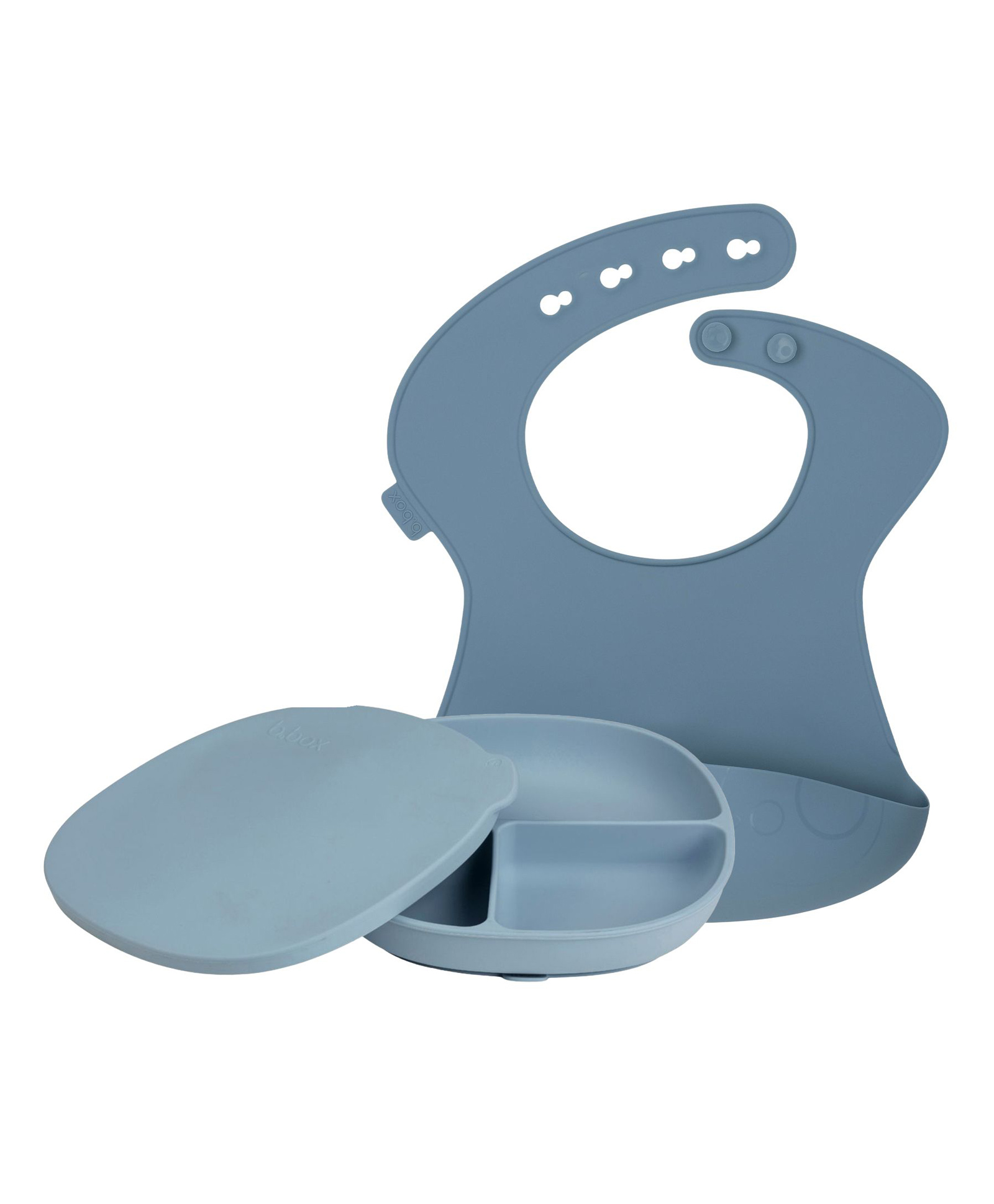 b.box Baby Mealtime Set - Silicone Bib + Suction Plate with Lid | Leak-Proof, Easy to Clean & Store | Blue | BPA-Free Silicone-image-34