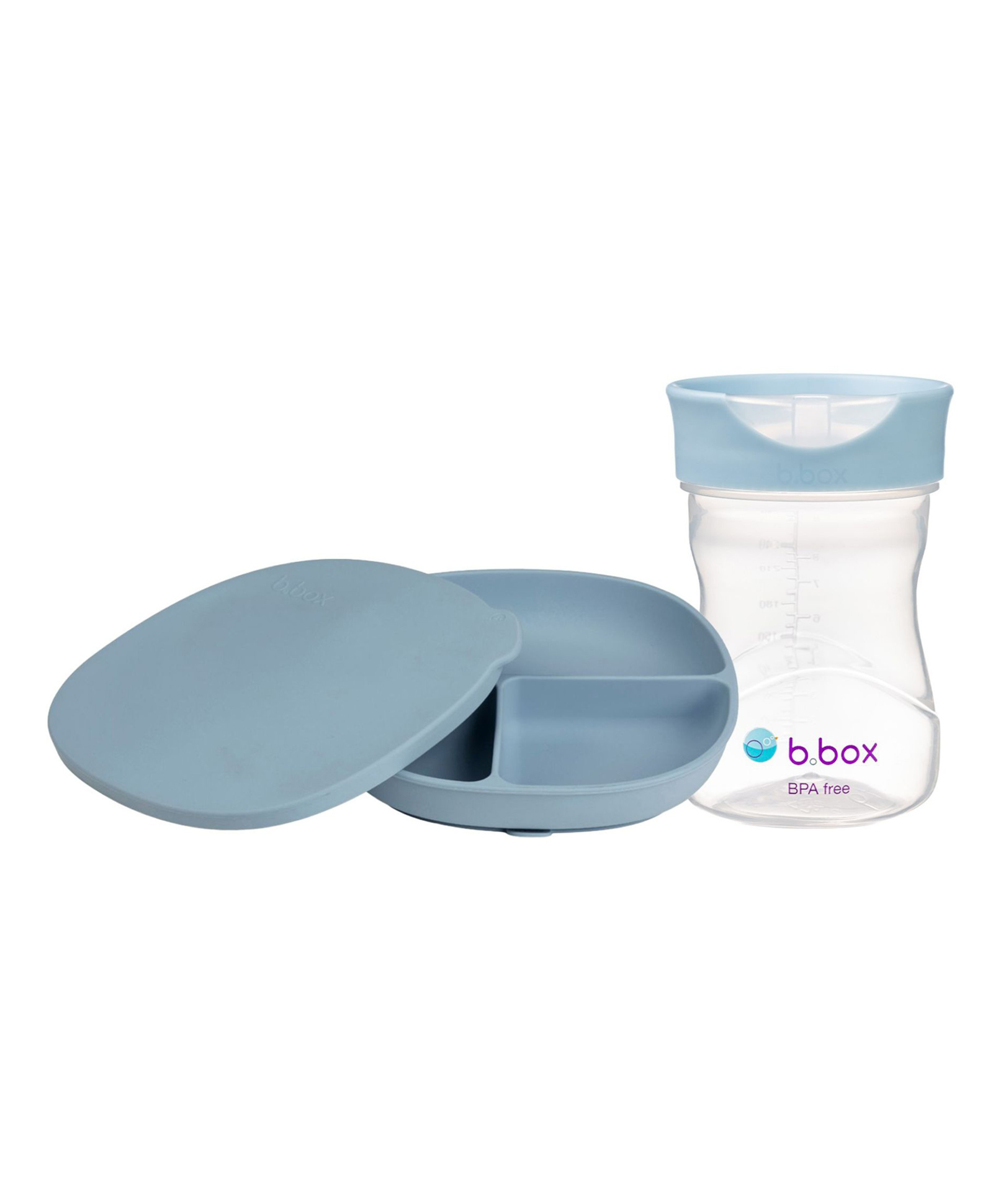 b.box Silicone Plate with Dividers + Open Training Cup - Blue | Self-Feeding & Drinking Starter Kit for Babies & Toddlers-picture-11