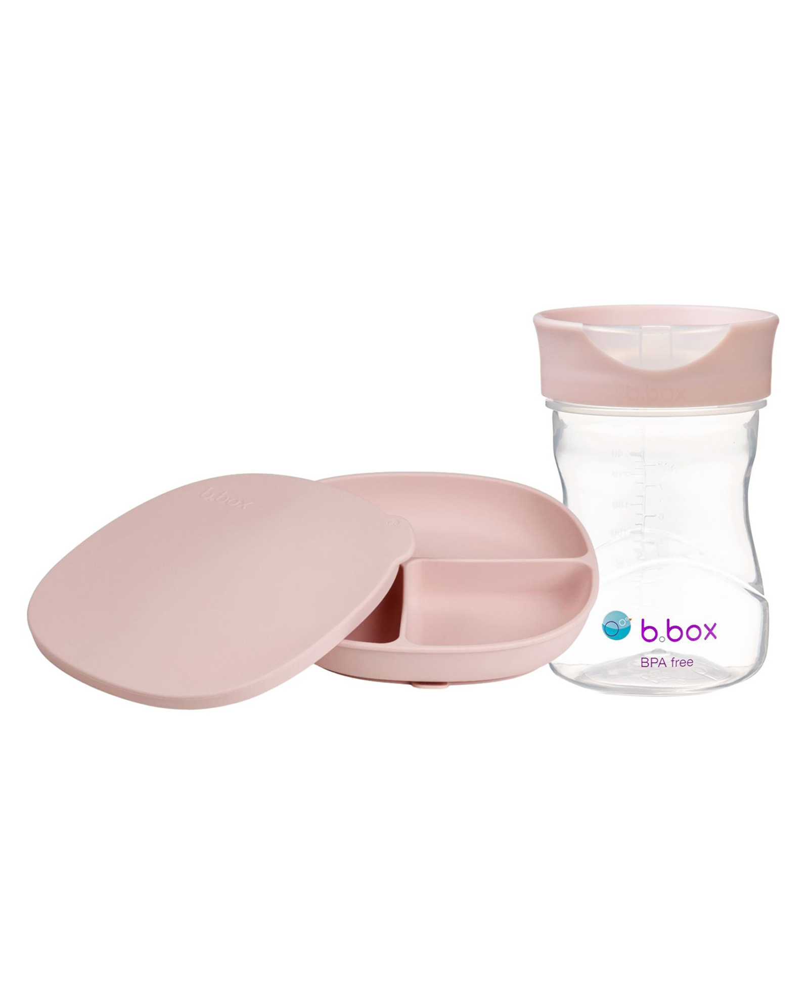 b.box Silicone Plate with Dividers + Open Training Cup - Pink | Self-Feeding & Drinking Starter Kit for Babies & Toddlers-picture-23