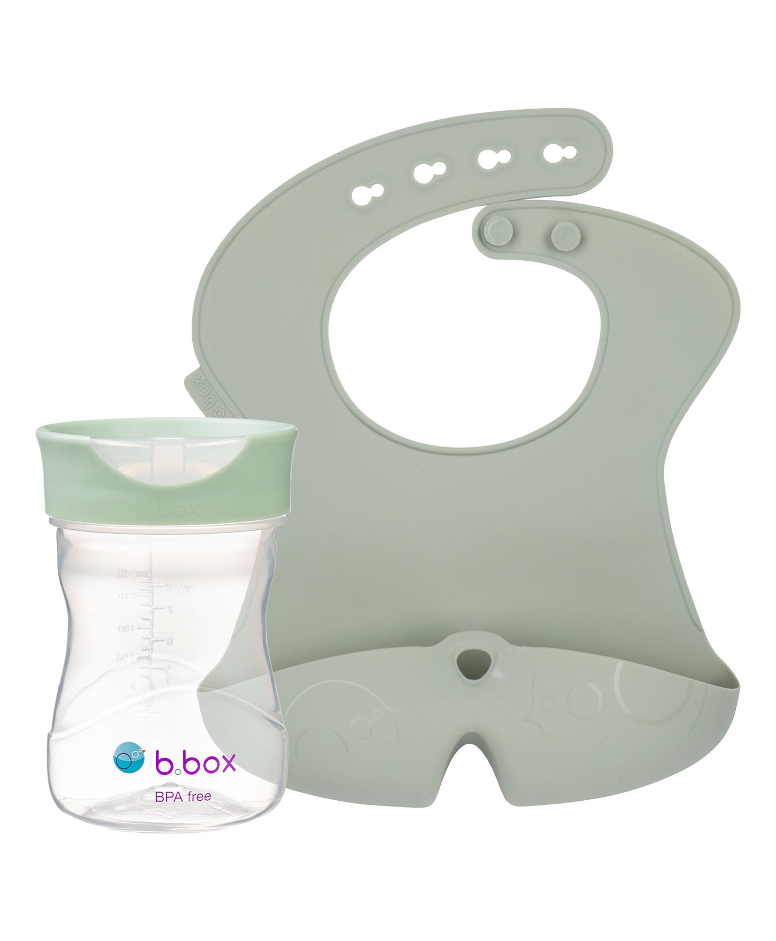 b.box Training Cup + Silicone Bib Combo | Green| Easy-Grip Cup & Roll-Up Bib with Food Catcher | BPA-Free, Dishwasher Safe | 4m+-picture-25