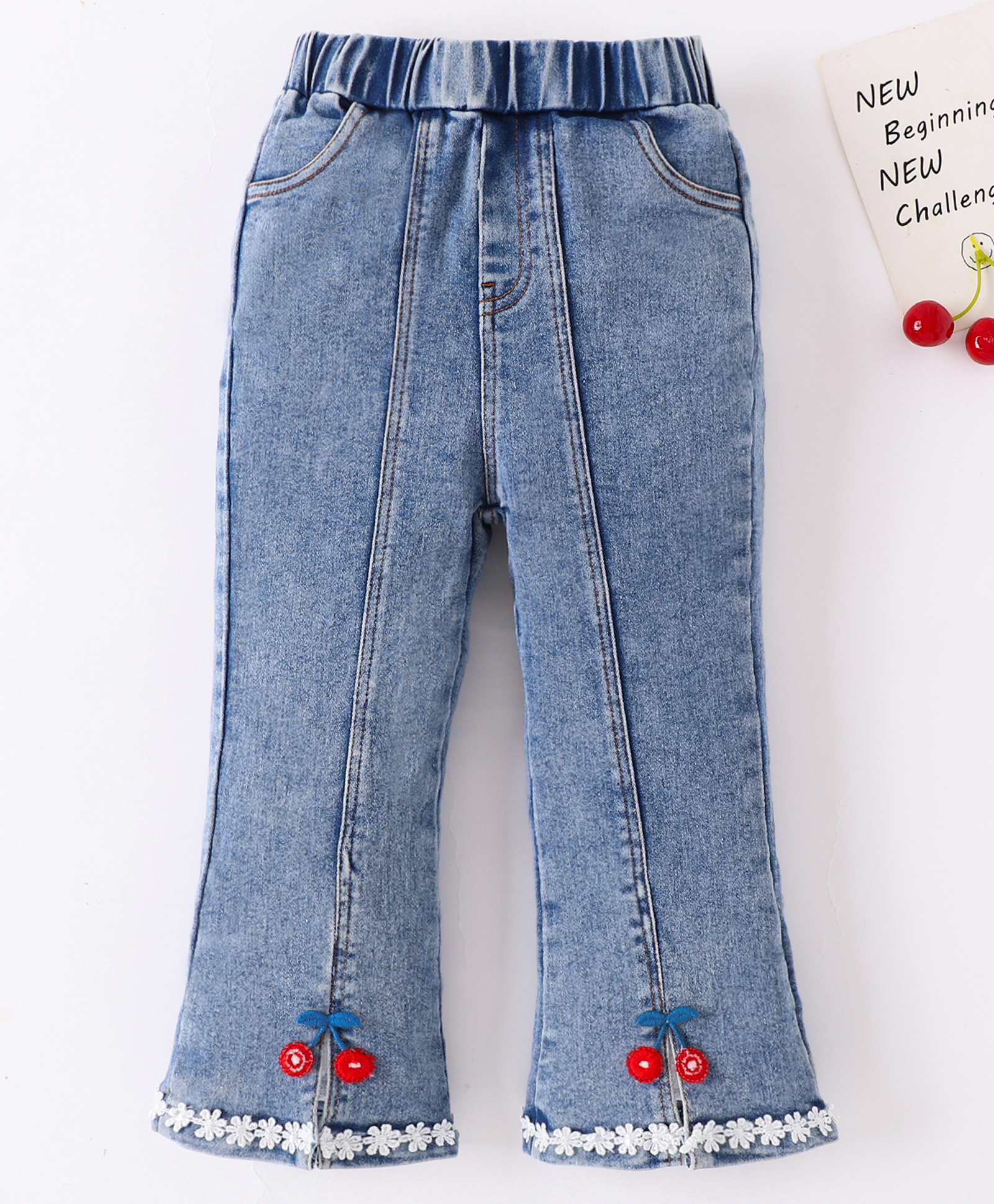 Mark & Mia Full Length Washed Jeans With Floral & Cherry Applique - Blue-picture-21