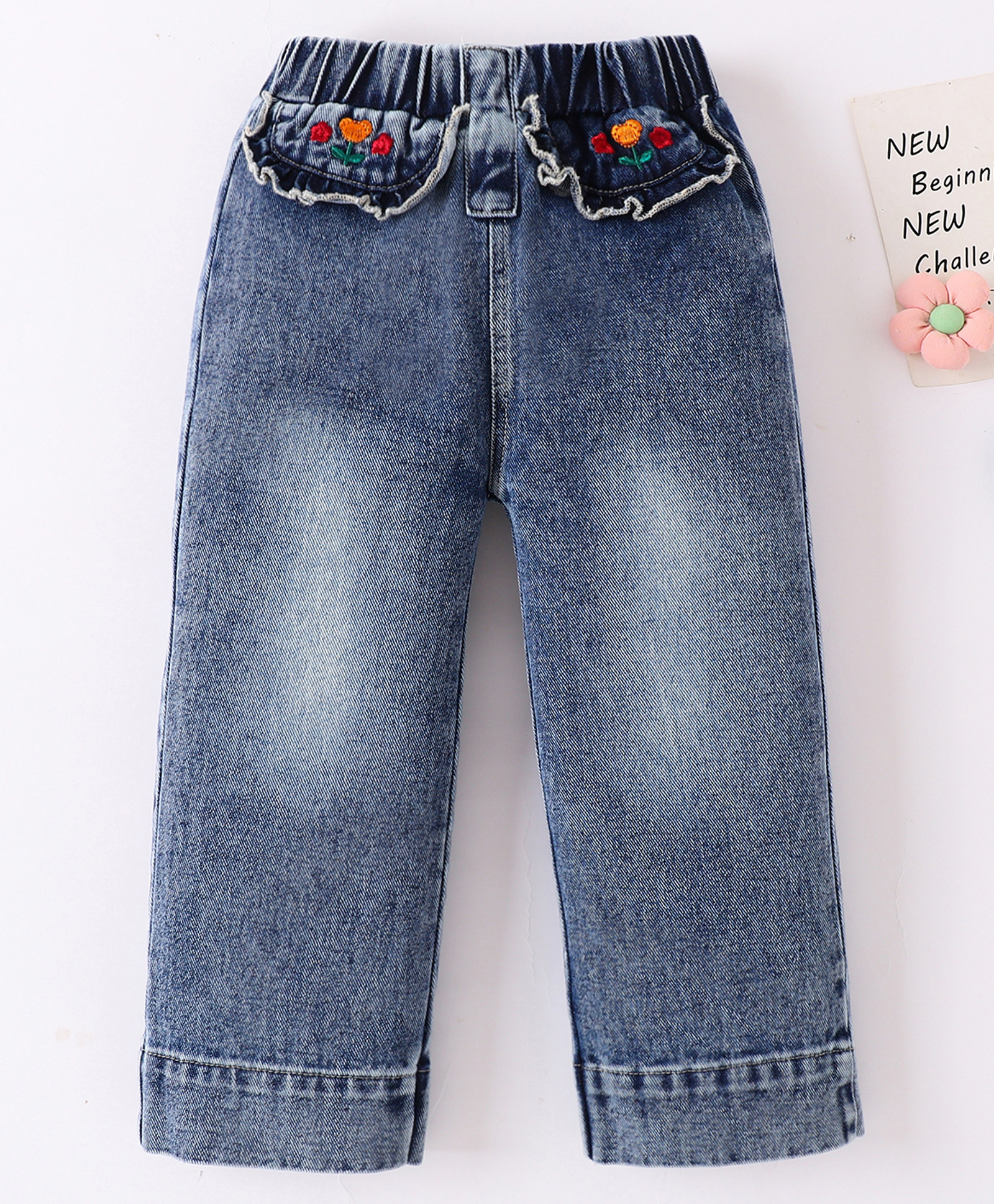 Mark & Mia Full Length Washed Jeans With Floral Embriodery - Blue-picture-16