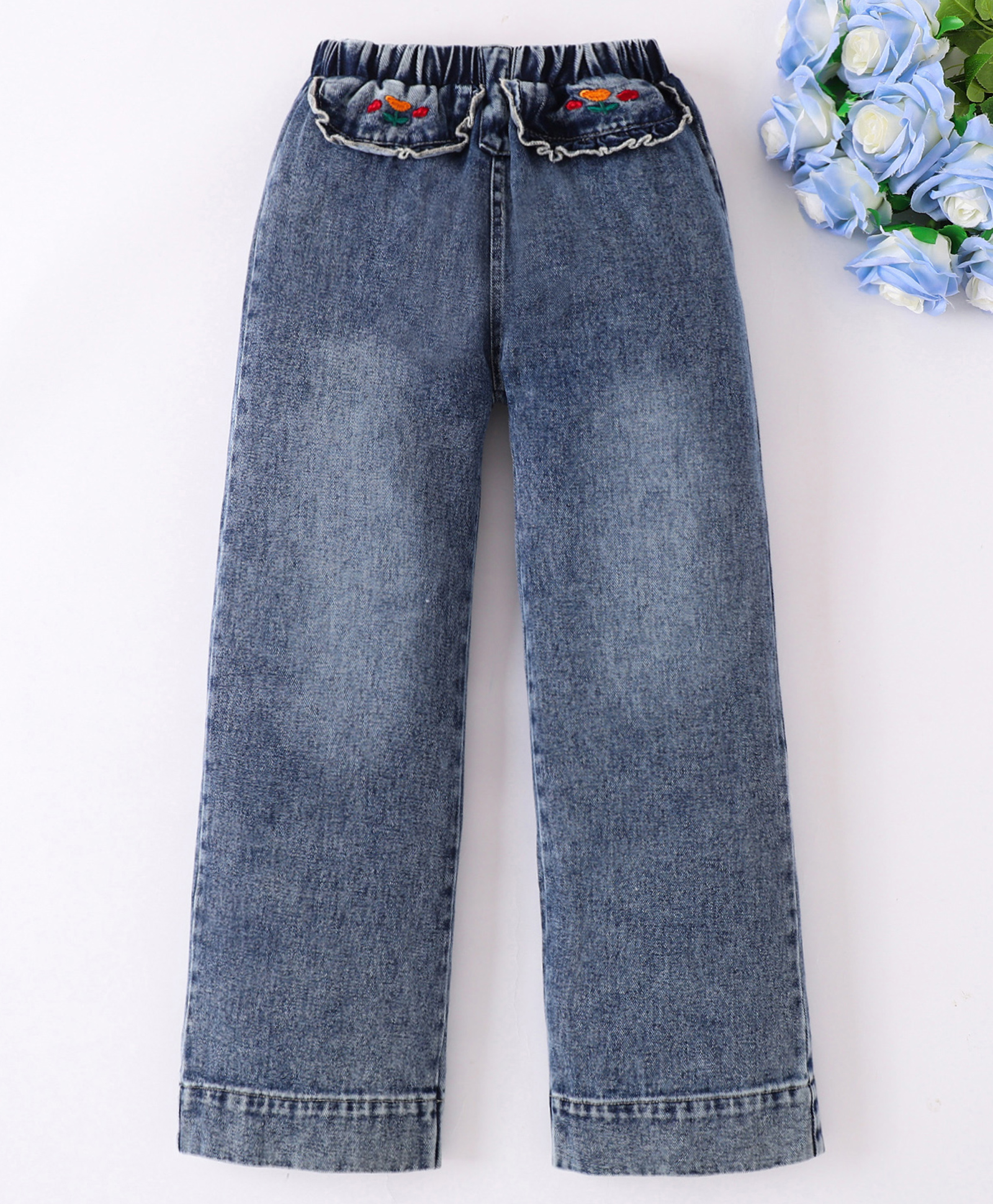 Mark & Mia Full Length Washed Jeans With Floral Embriodery - Blue-picture-18