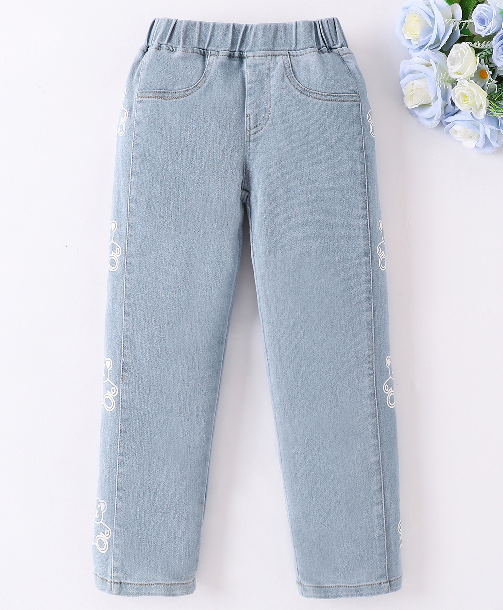 Mark & Mia Full Length Washed Jeans With Bear Print - Light Blue-picture-33