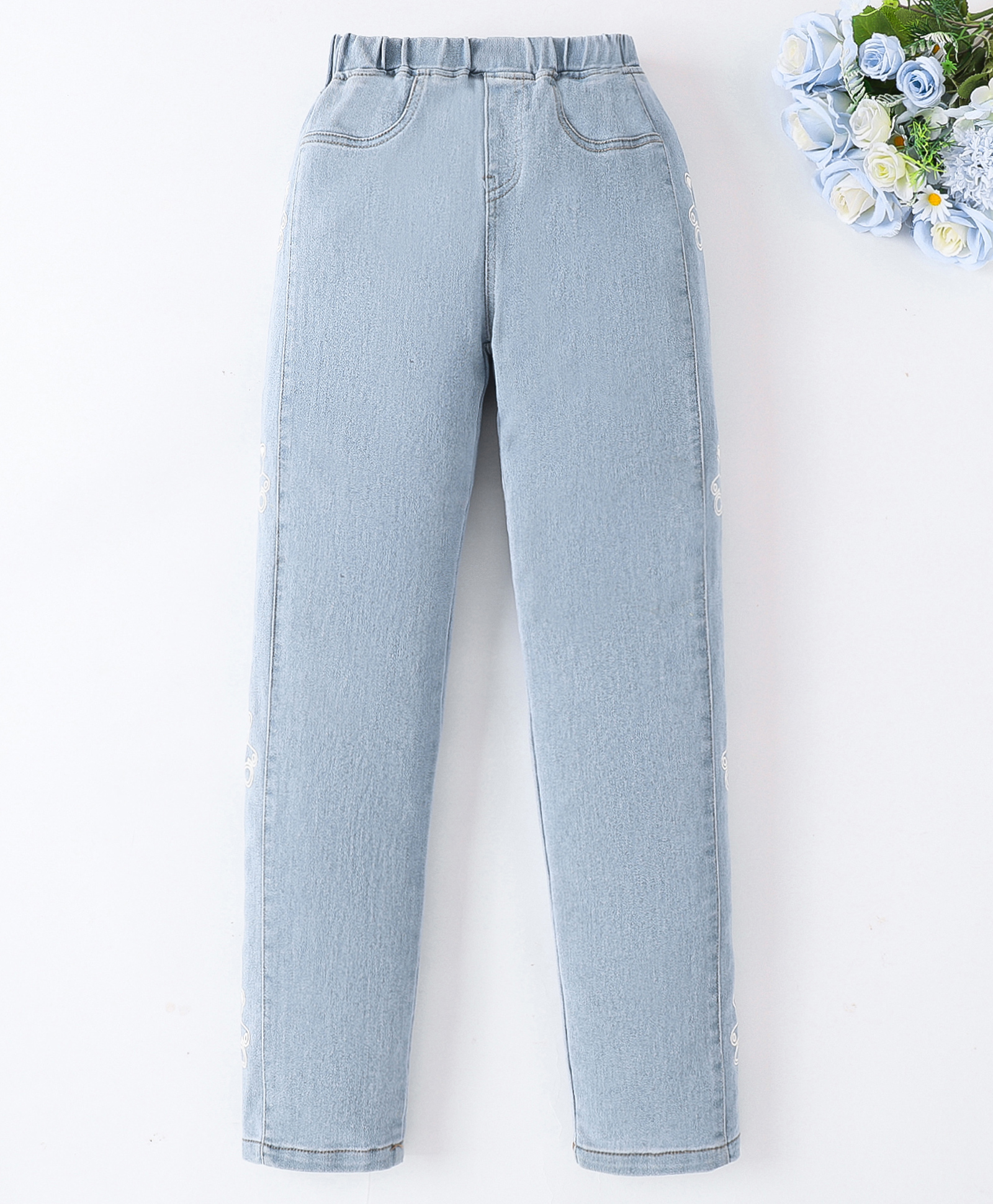 Mark & Mia Full Length Washed Jeans With Bear Print - Light Blue-picture-15