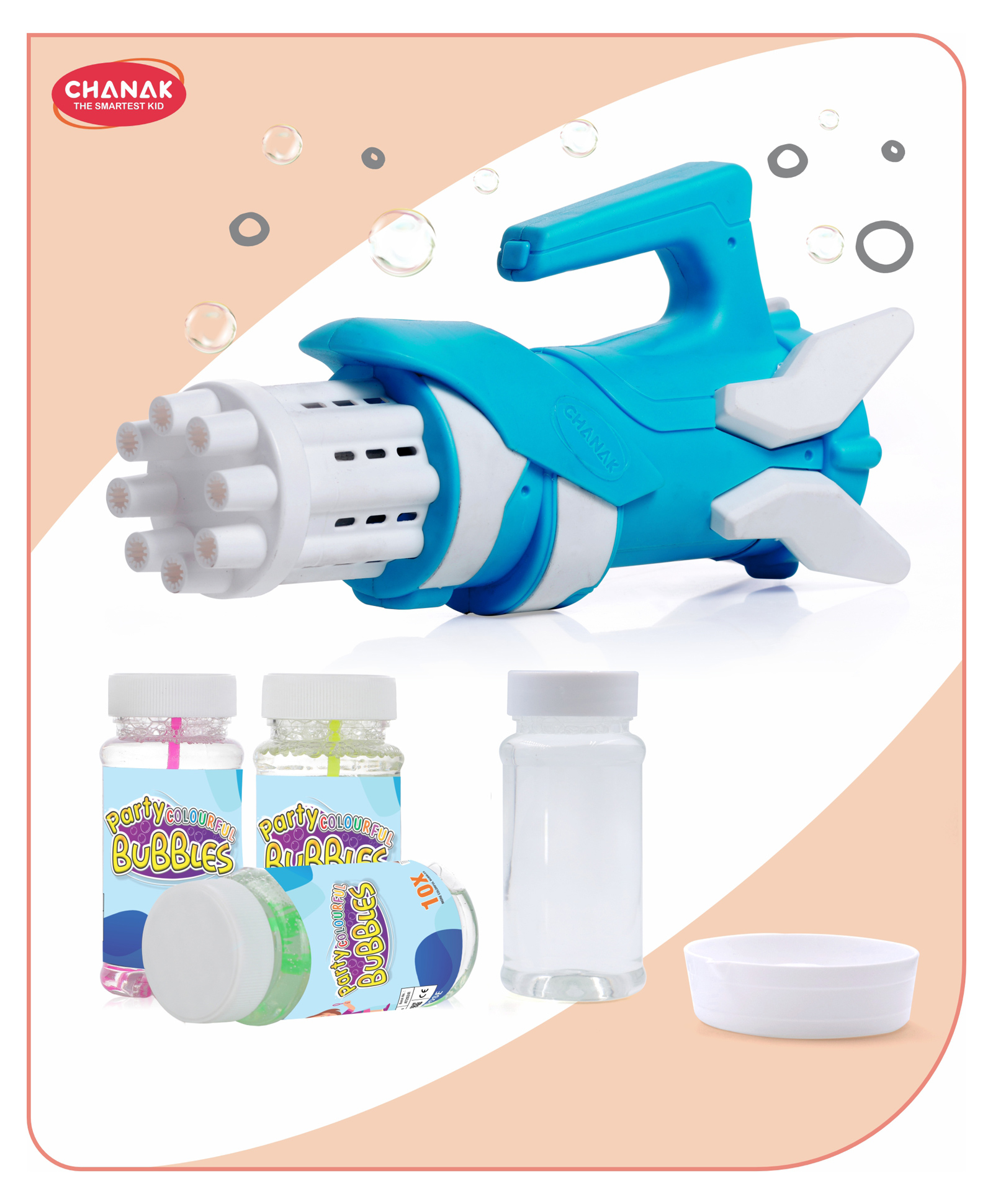 Aditi Toys Light Blue Gatling Bubble Gun with 100ml x 3 Bubble Solution and Free 100ml Refill Liquid 8-Hole Bubble Maker for Indoor & Outdoor Play, 100% Safe and Skin-Friendly-image-3