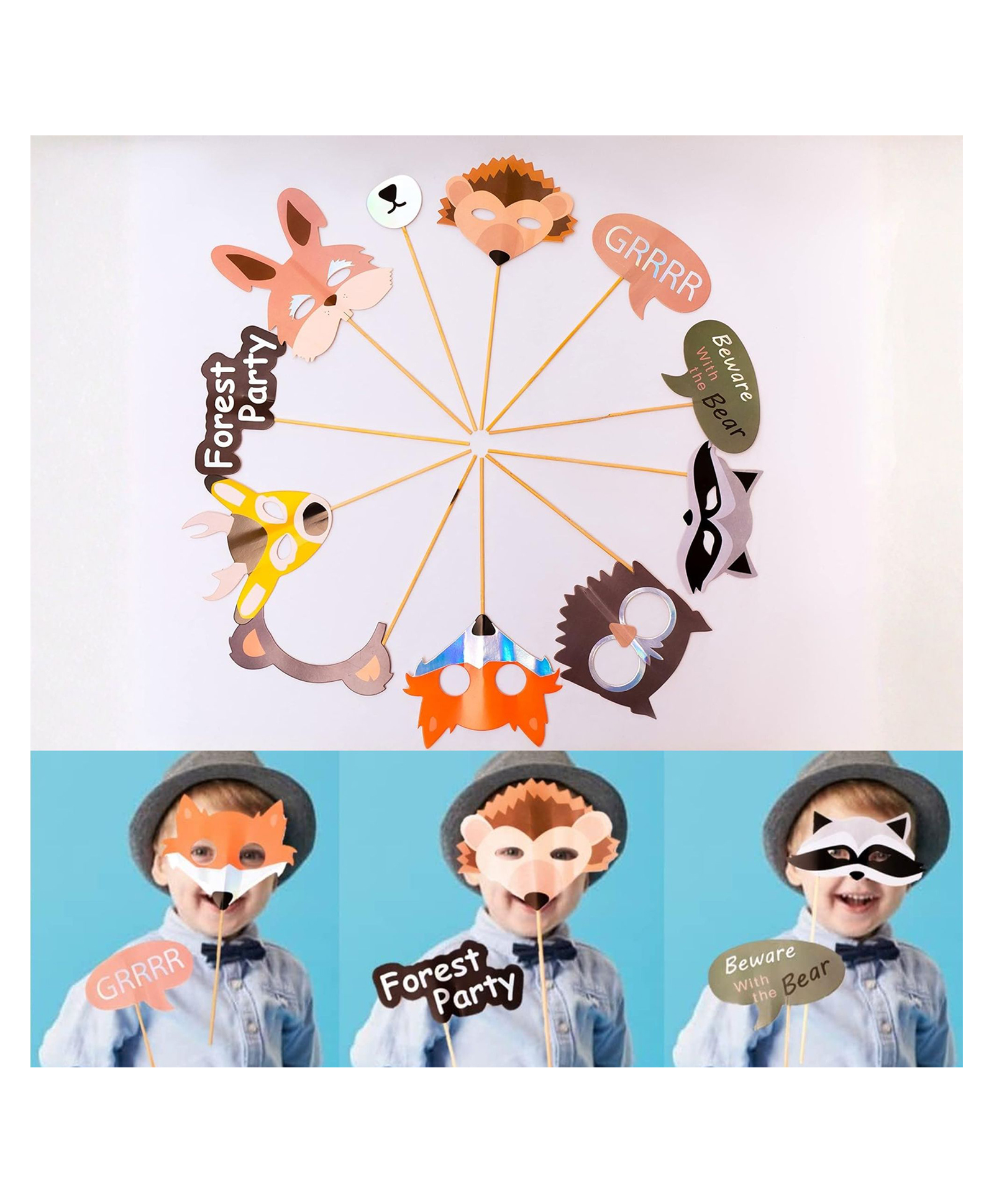 Birthday Popper Funky Party Props (12 Pcs, Glossy Forest Animal Theme) Photo Booth Props for Kids, Boys & Girls, Birthday Party Decorations & Selfie Accessories-picture-12