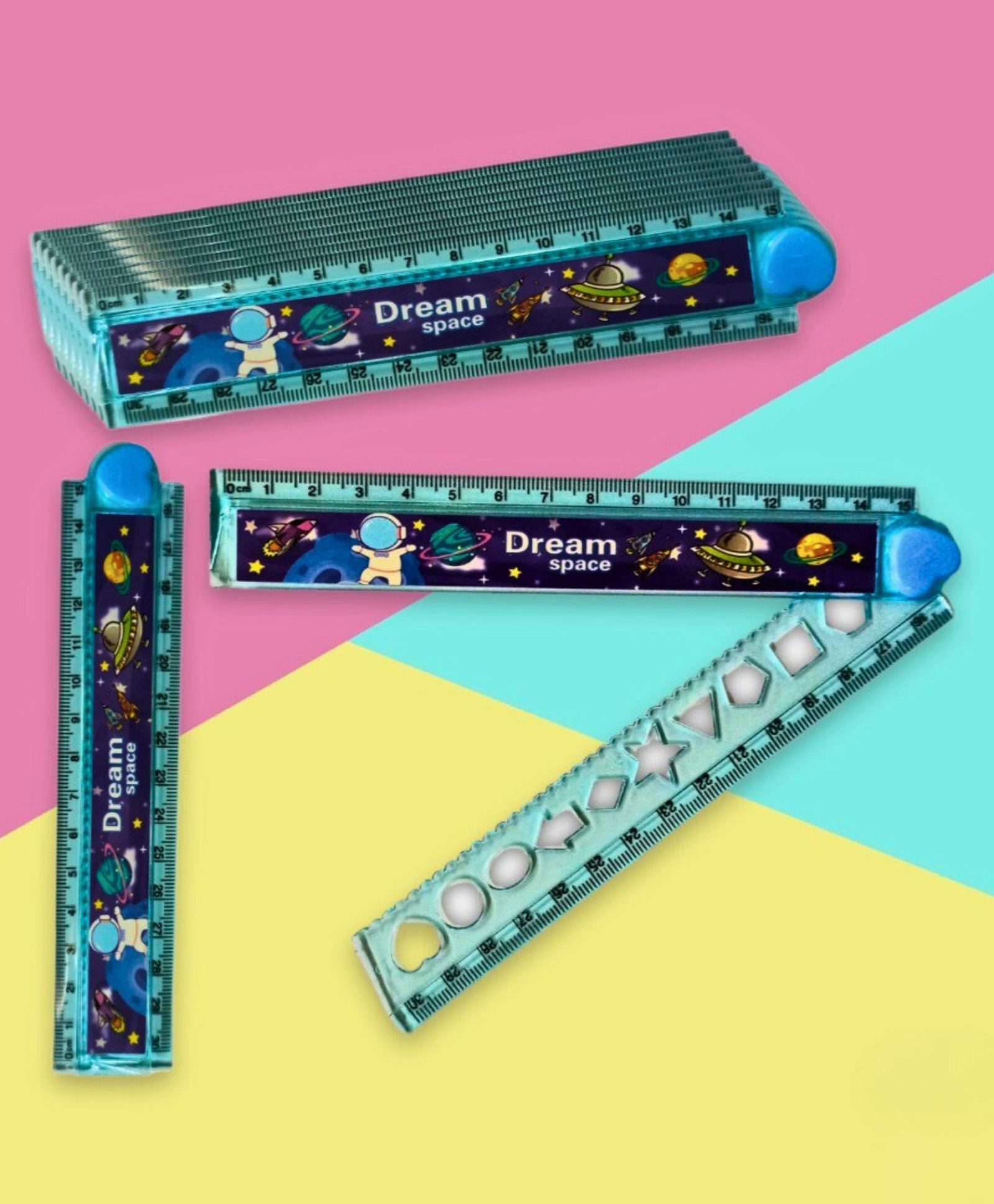 Birthday Popper 12 Pcs Space Theme Foldable Scale as Birthday Return Gift for Kids 30 cm Dinosaur/Space Theme Folding Ruler with Geometric Shapes Cute School Stationery for Boys & Girls-image-37