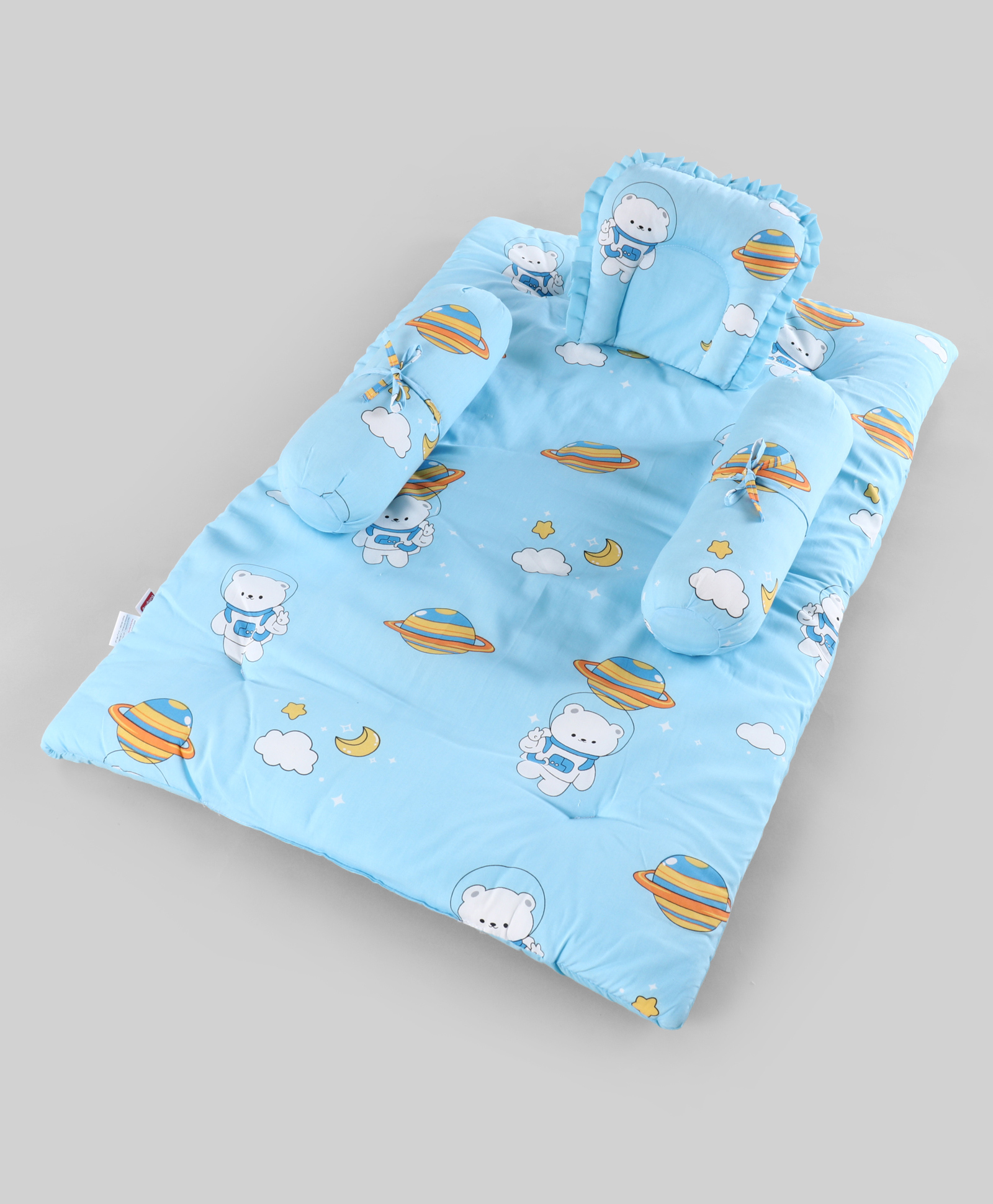 Babyhug 100% Cotton Gadda Bedding Set Little Astronaut Print - Light Blue| Soft & Breathable Cotton Shell| Mattress with Pillow & 2 Bolsters| Gentle Cushioned Support| Gifting Option for 0to12 Months-picture-23