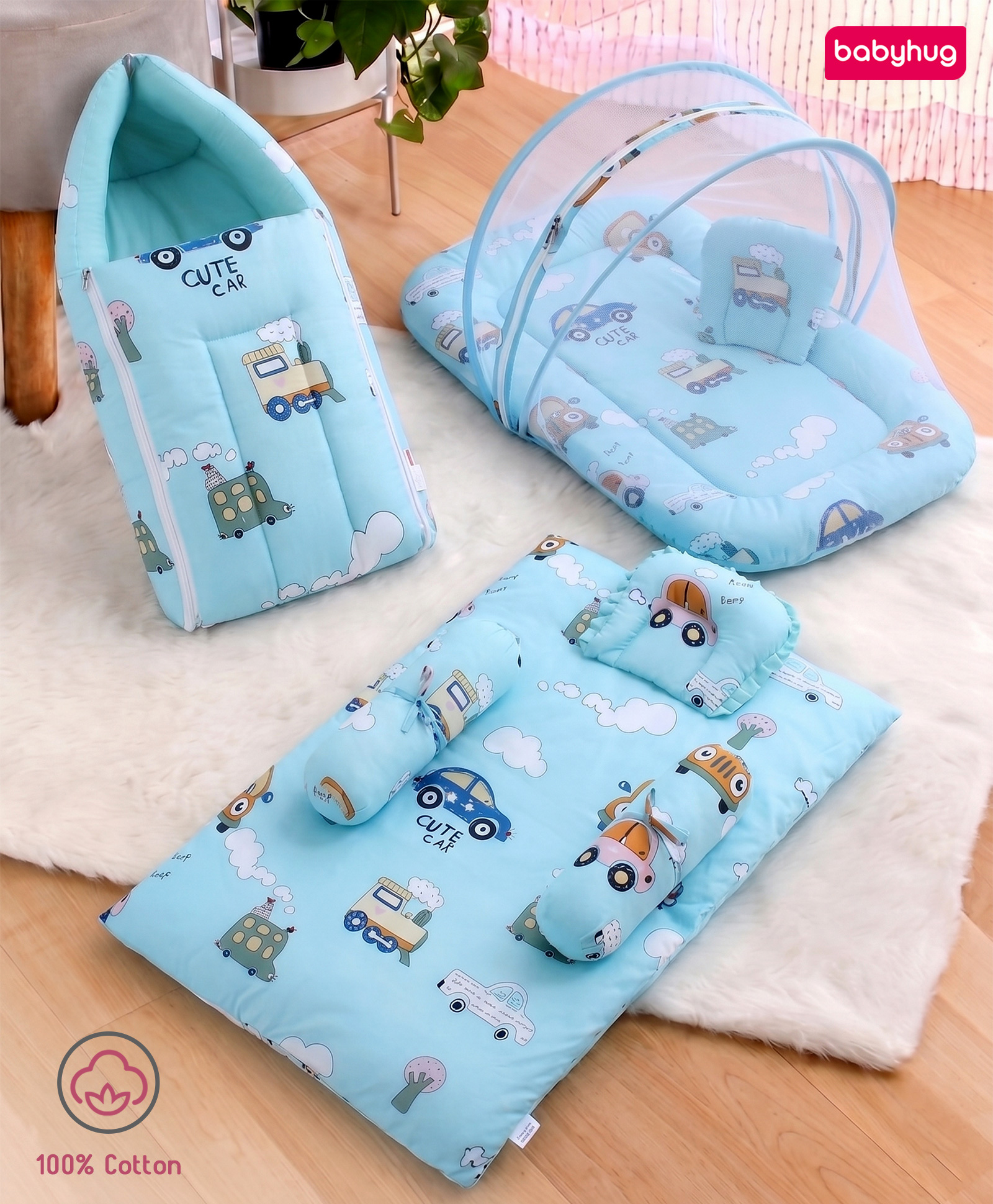 Babyhug Super Saver Bedding Combo Set of 3 Cute Car Print - Blue| 100% Cotton| Pillows & Bolsters Included| Lightweight & Travel Friendly| Breathable Fabric| Gifting Option for 0to6 Months-image-19