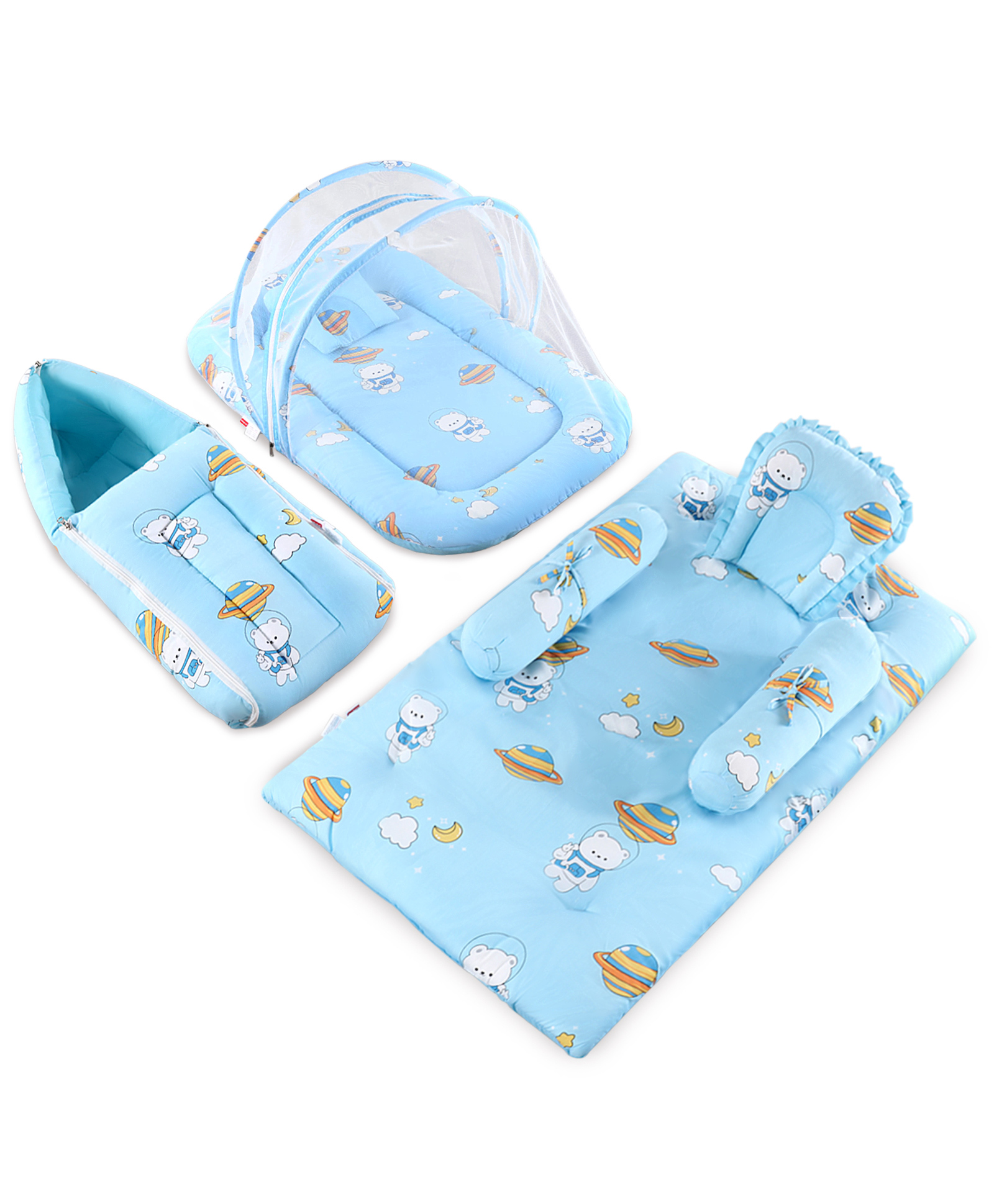 Babyhug Super Saver Bedding Combo Set of 3 Little Astronaut Print - Blue| 100% Cotton| Pillows & Bolsters Included| Lightweight & Travel Friendly| Breathable Fabric| Gifting Option for 0to6 Months-image-18
