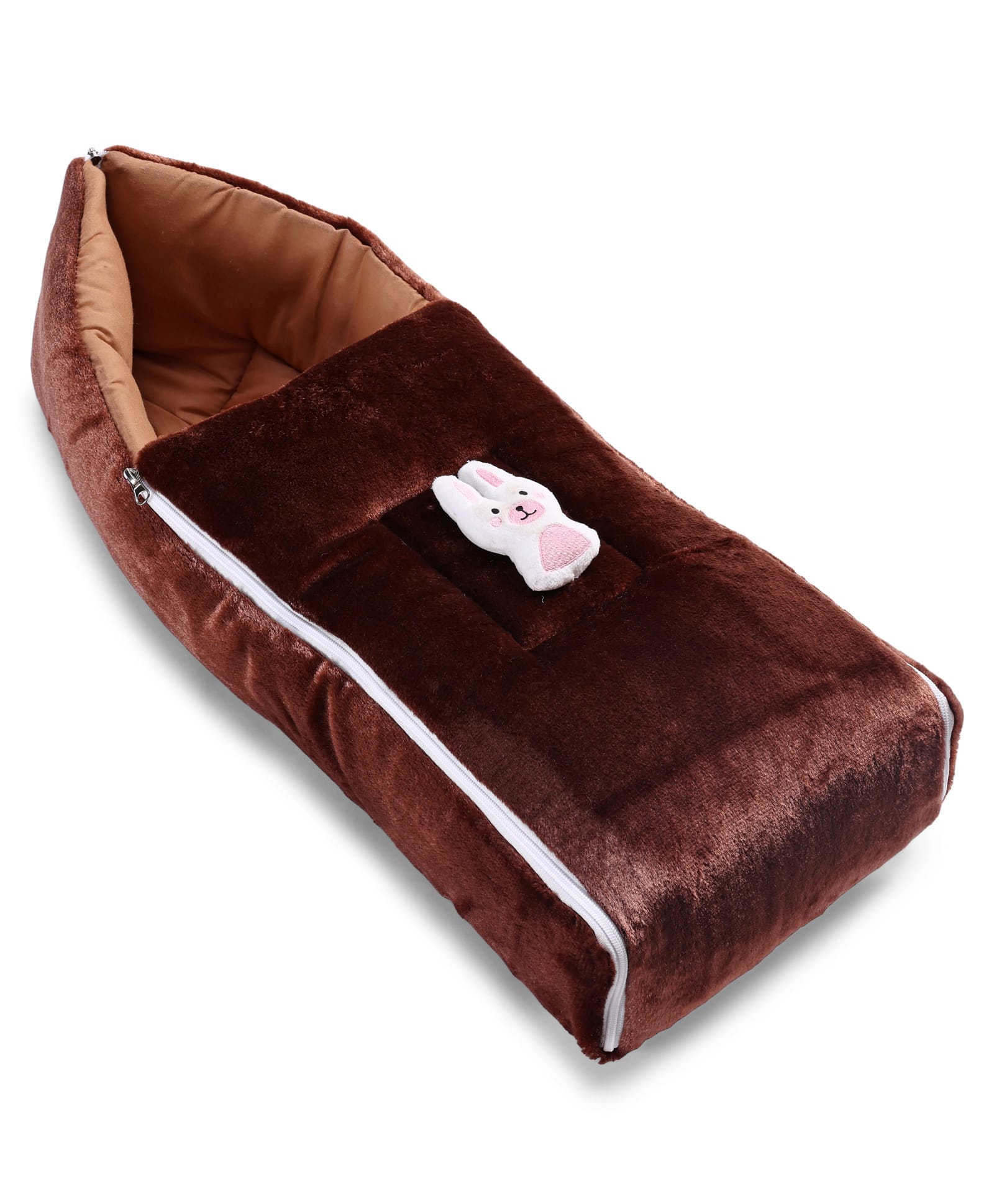 ZOE 3 in 1 Baby Carry Nest Cum Sleeping Bag Bunny Applique - Brown Use as Carry Nest, Mattress or Sleeping Bag| Newborn to Toddler Boys & Girls| Newborn Gifting| Warm & Cozy| Travel Friendly-picture-3
