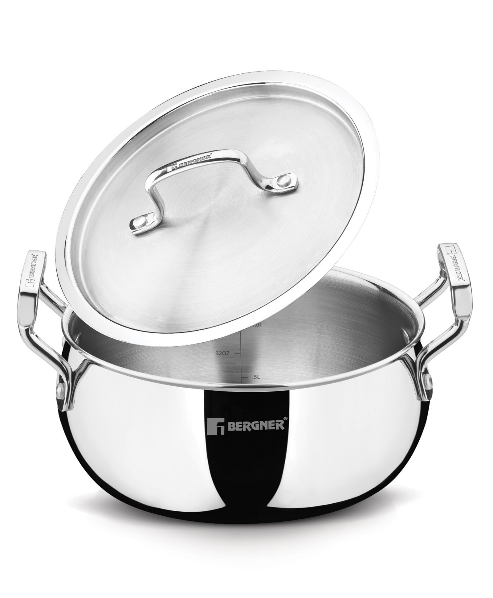 Bergner TriPro Tri-Ply 20cm (3.1L) Belly Shape Casserole / Biryani Handi | Silver