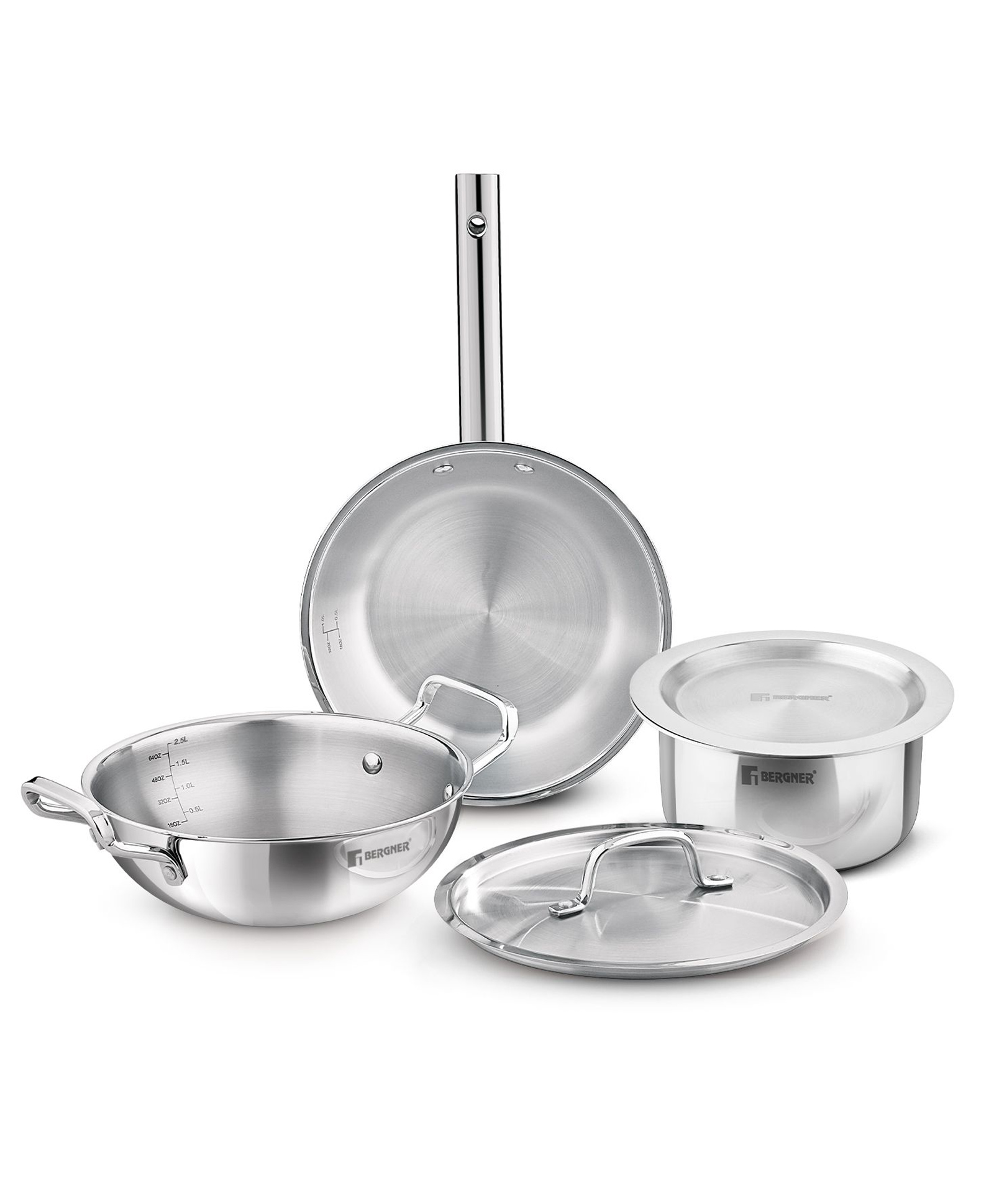 Bergner Tripro Tri-Ply Stainless Steel Cook Serve N Keep 5 Pcs Cookware Set | Silver-image-30