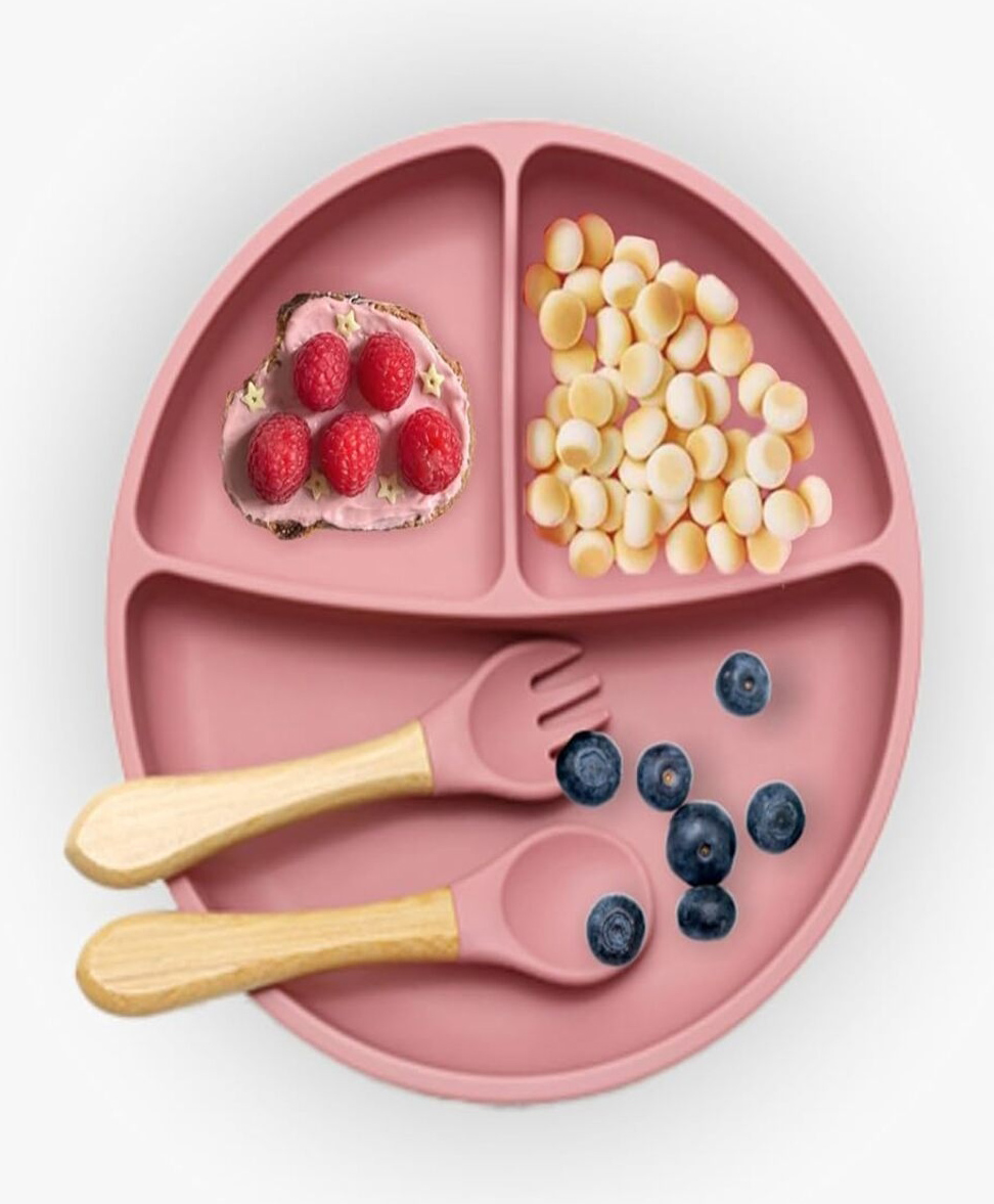 Kids Station Feeding Set 3 Piece Set (Plate, Spoon, Fork) Baby Feeding Essentials Pink-picture-13