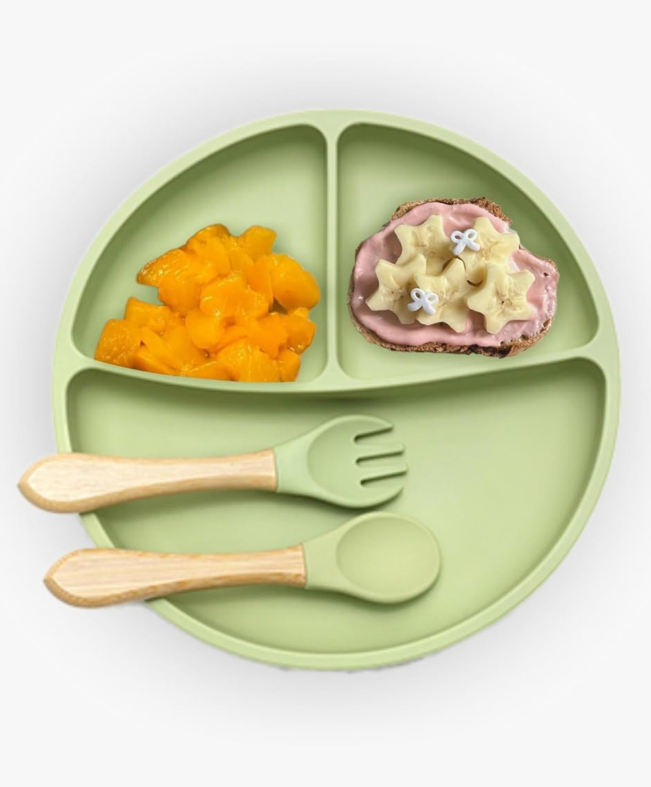 Kids Station Feeding Set 3 Piece Set (Plate, Spoon, Fork) Baby Feeding Essentials Green-image-21