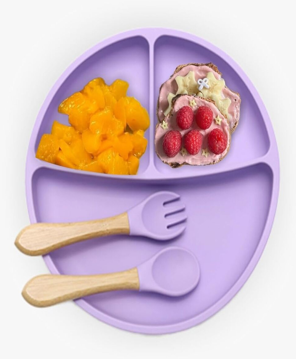 Kids Station Feeding Set 3 Piece Set (Plate, Spoon, Fork) Baby Feeding Essentials Purple-image-12