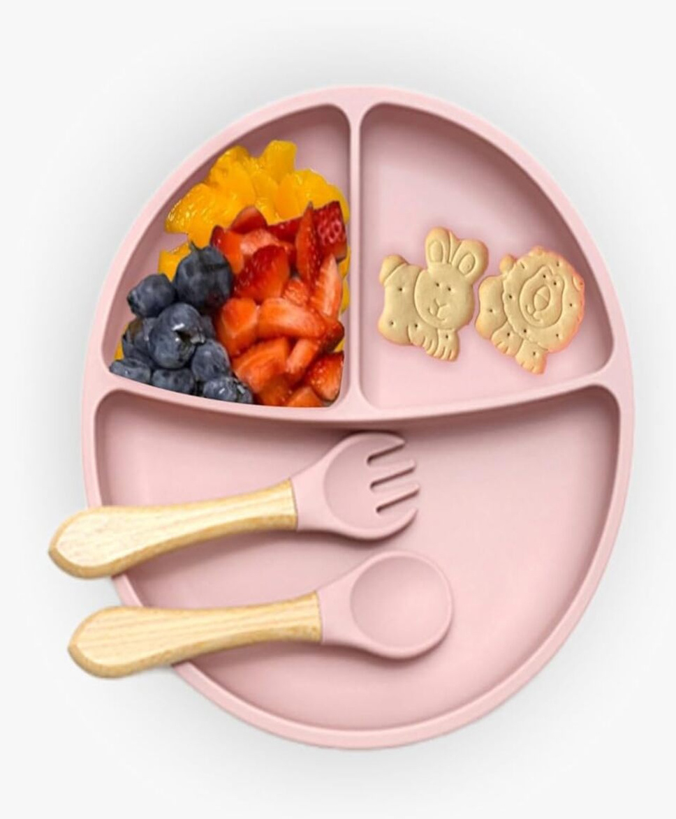 Kids Station Feeding Set 3 Piece Set (Plate, Spoon, Fork) Baby Feeding Essentials Light Pink-picture-13