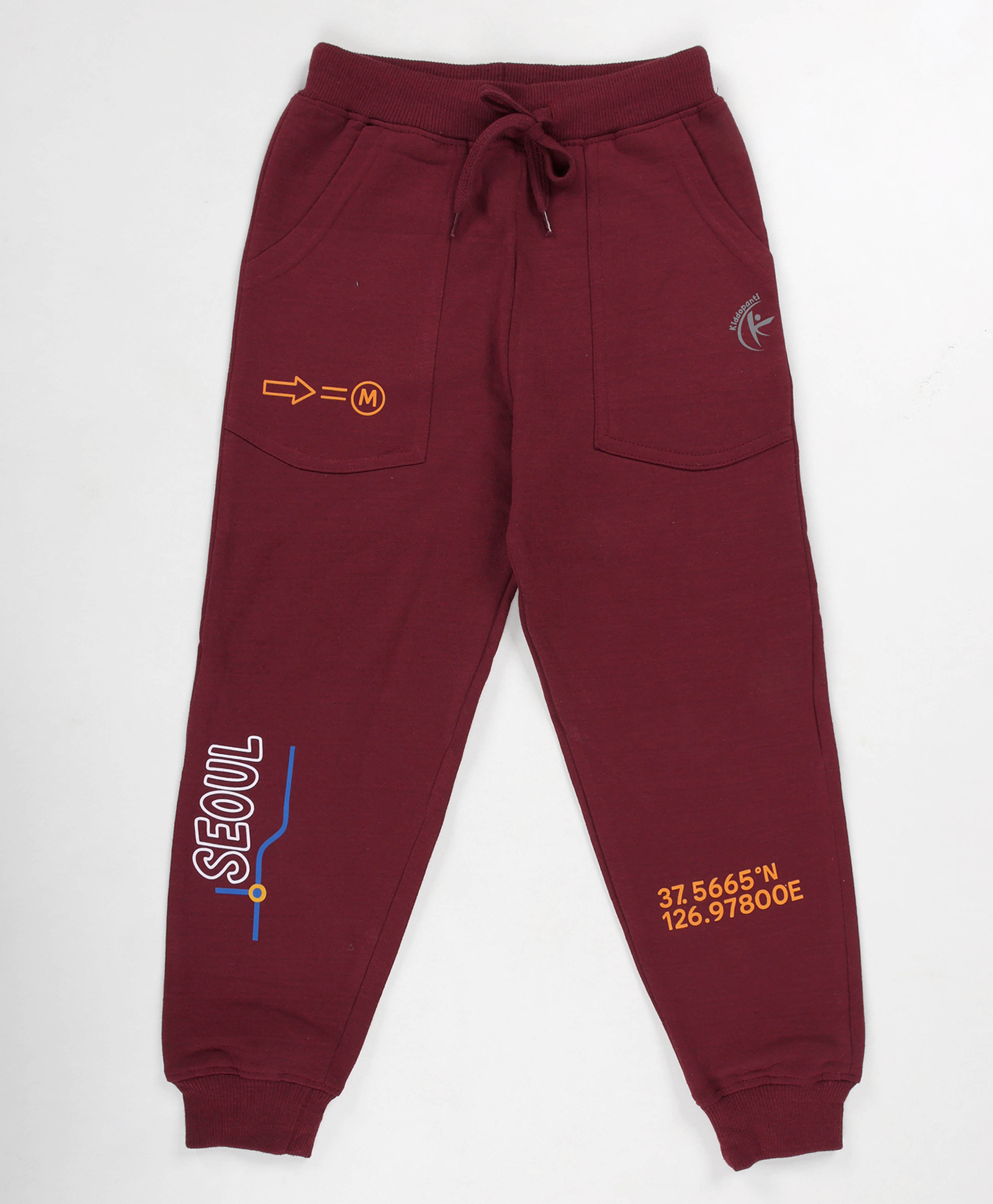 Kiddopanti Fleece Knit Seoul Text Printed Track Pants - Maroon-picture-21
