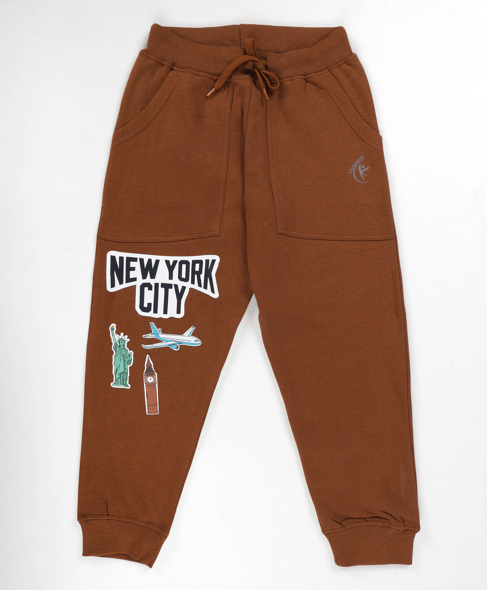 Kiddopanti Fleece Knit Statue Of Liberty & New York City Text Printed Track Pants - Brown-picture-21