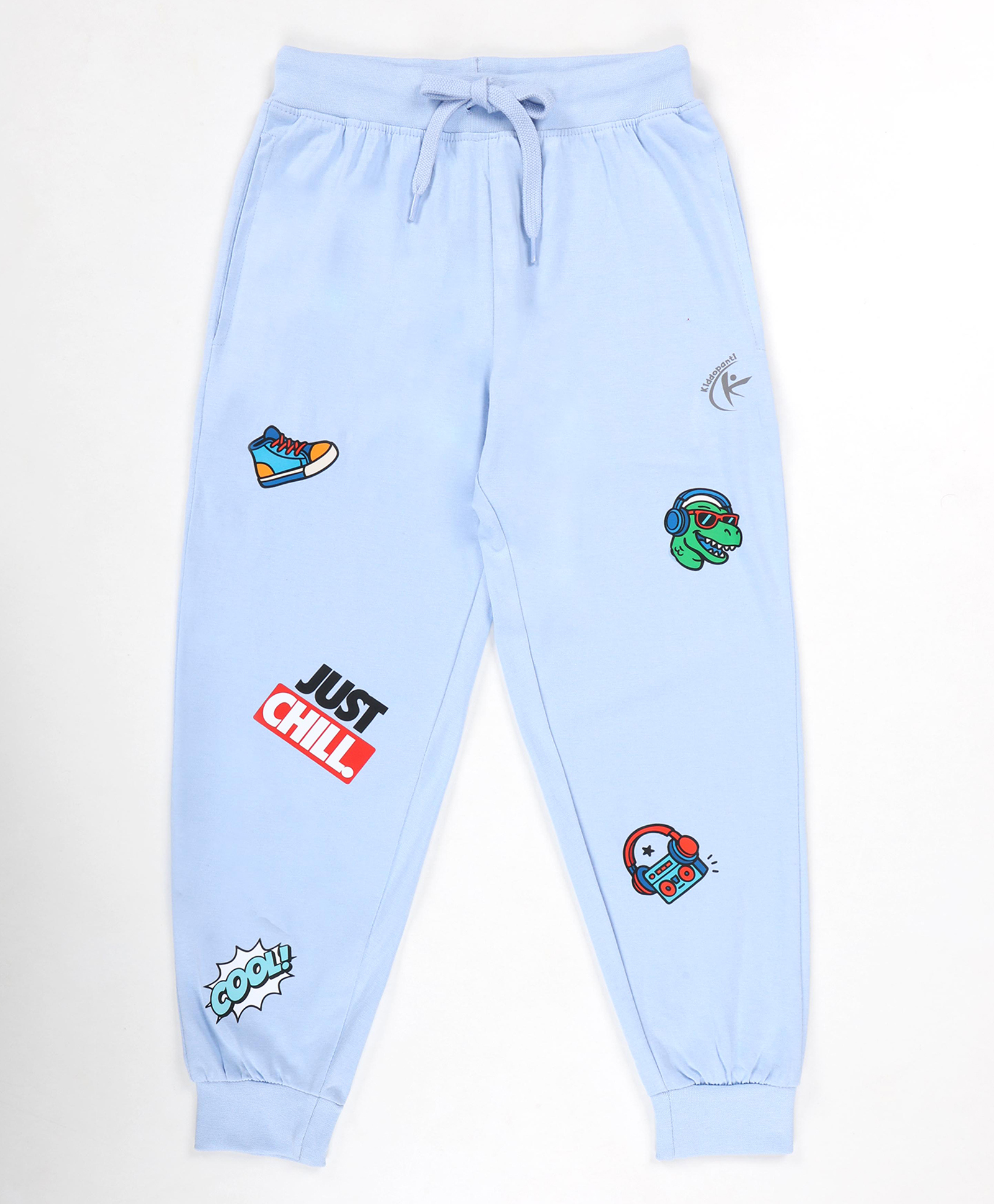 Kiddopanti Cotton Knit DJ Dino & Just Chill Text Printed Track Pants - Ink Blue-image-17