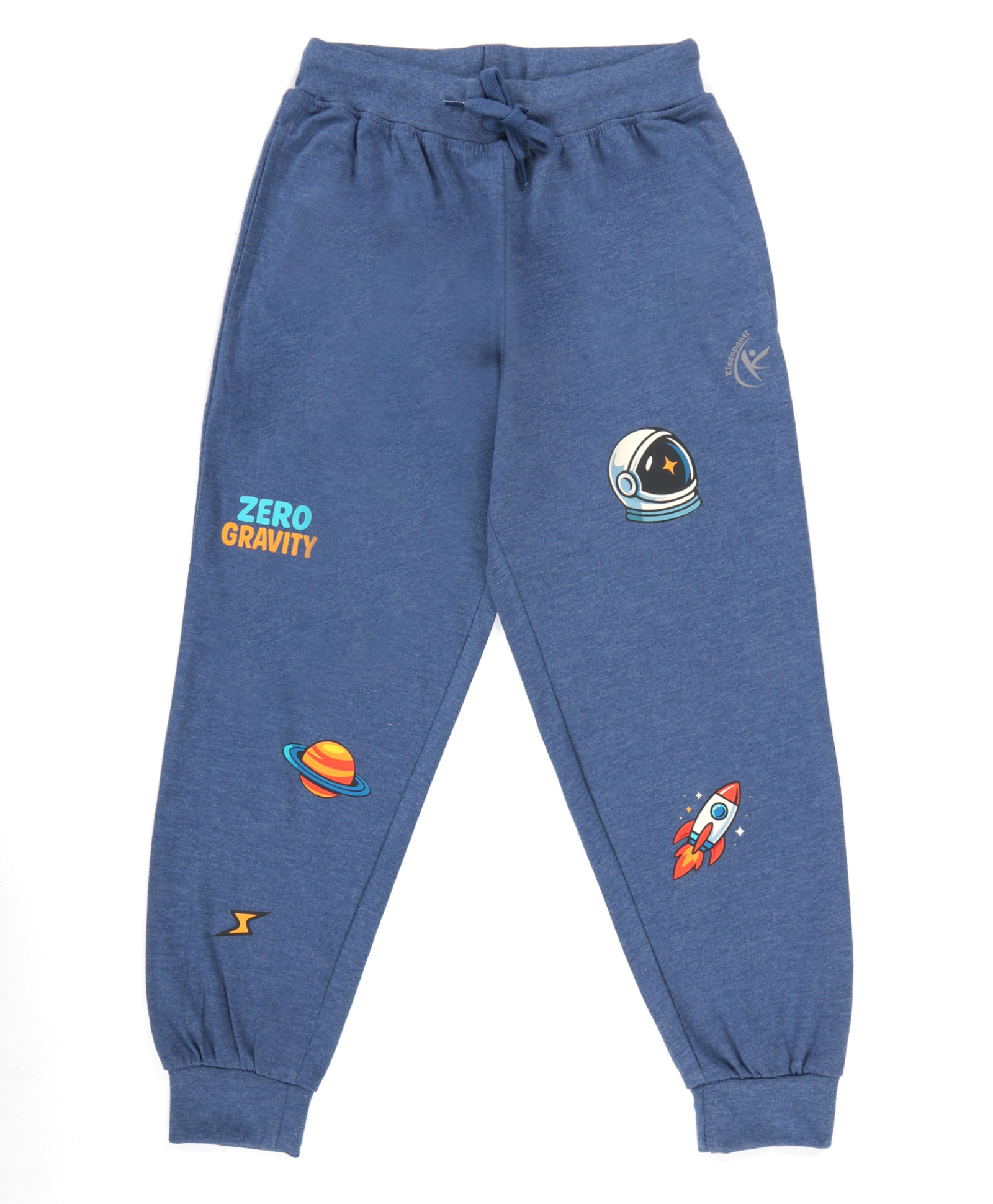 Kiddopanti Cotton Knit Space Theme Printed Track Pant - Blue Melange-picture-13