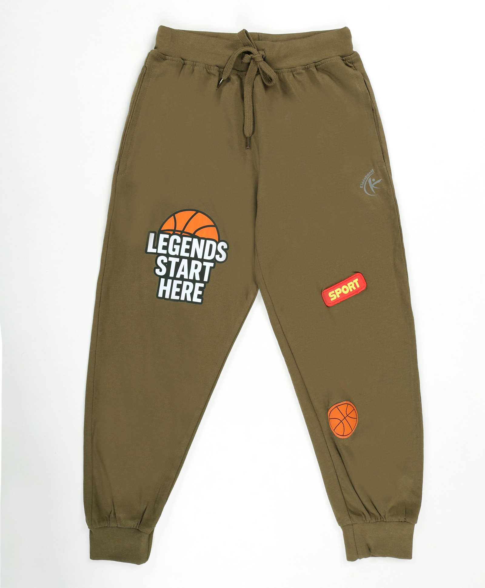 Kiddopanti Cotton Knit Legends Start Here Text Printed Track Pant - Military Green-picture-26