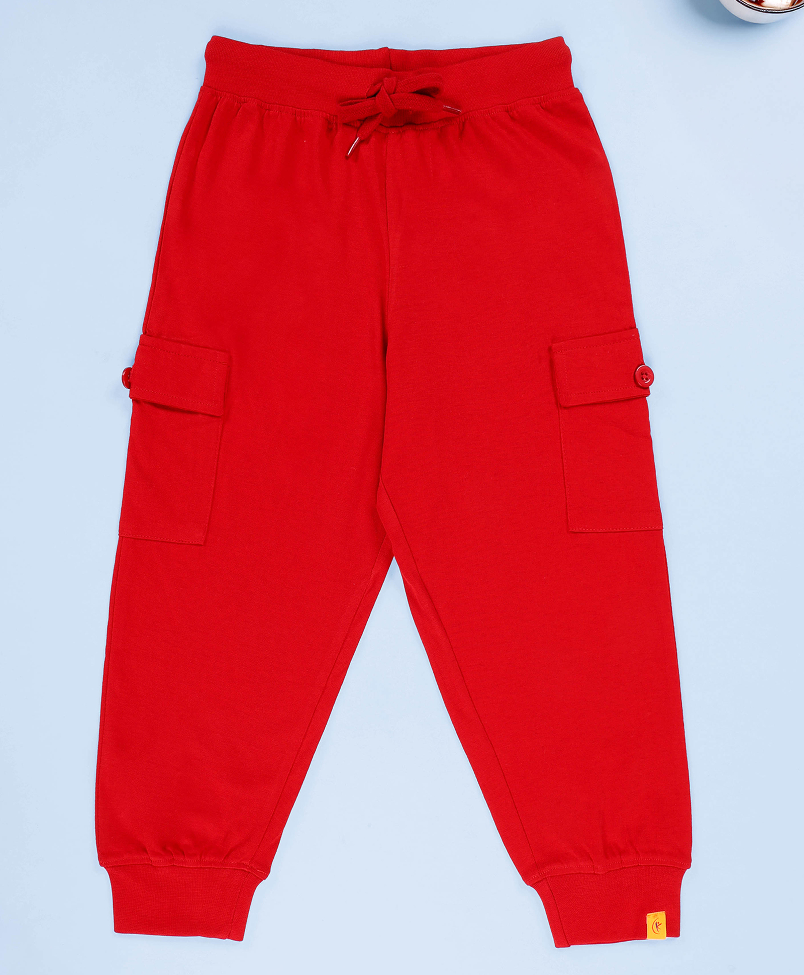 Kiddopanti Cotton Knit Solid Cargo Track Pants - Red-picture-41