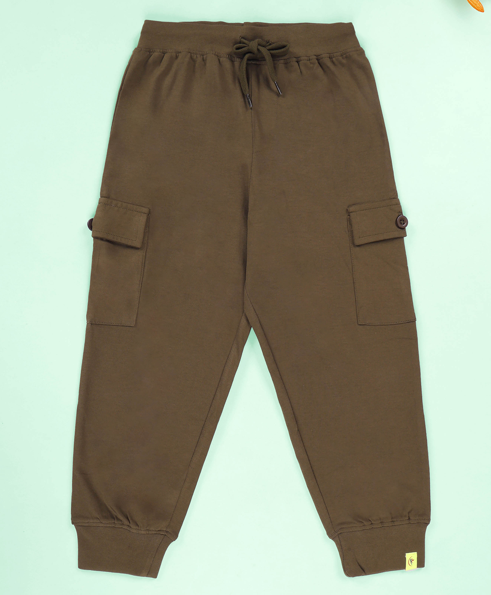 Kiddopanti Cotton Knit Solid Cargo Track Pants - Military Green-picture-38