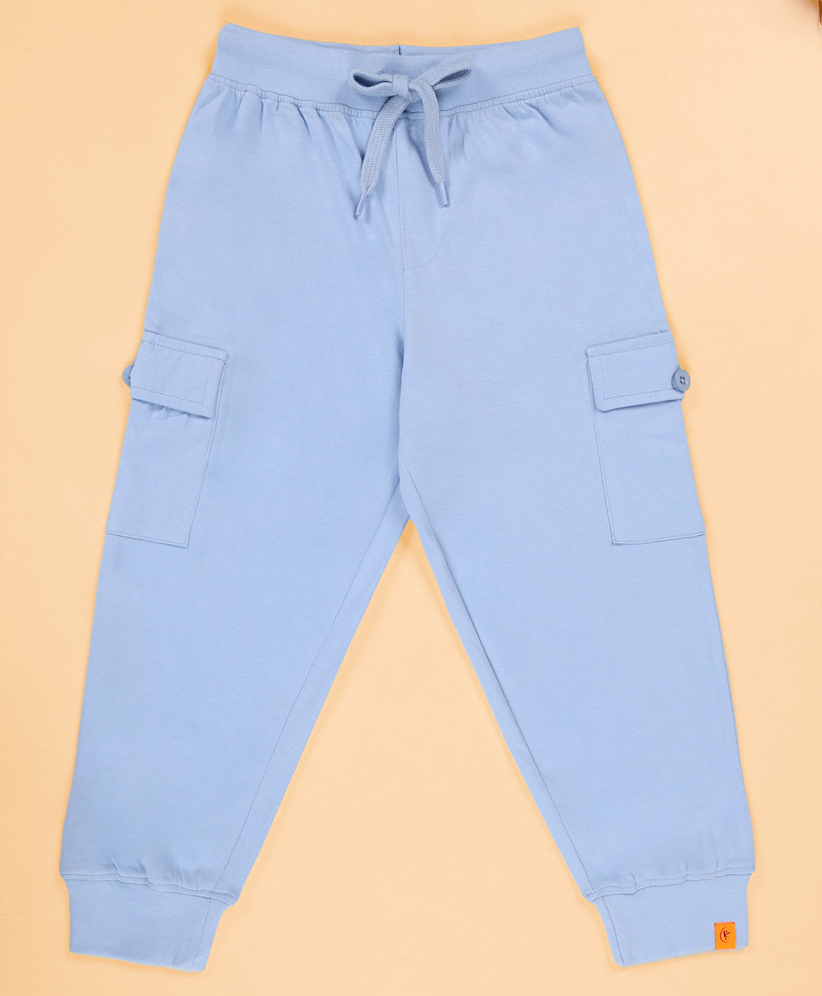 Kiddopanti Cotton Knit Solid Cargo Track Pants - Light Blue-picture-39