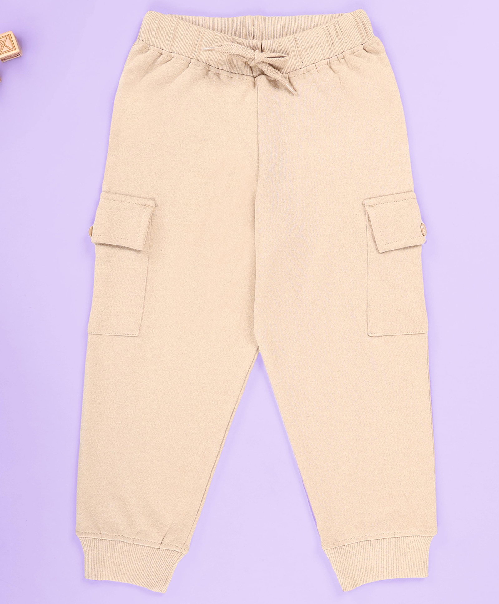 Kiddopanti Fleece Knit Solid Cargo Track Pants - Beige-picture-33