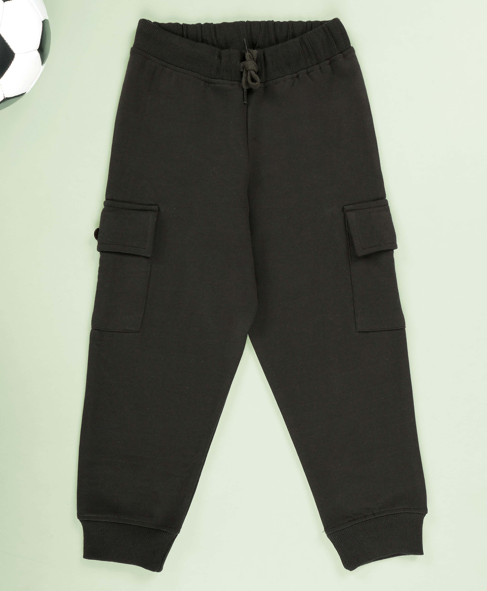 Kiddopanti Fleece Knit Solid Cargo Track Pants - Military Green-image-23
