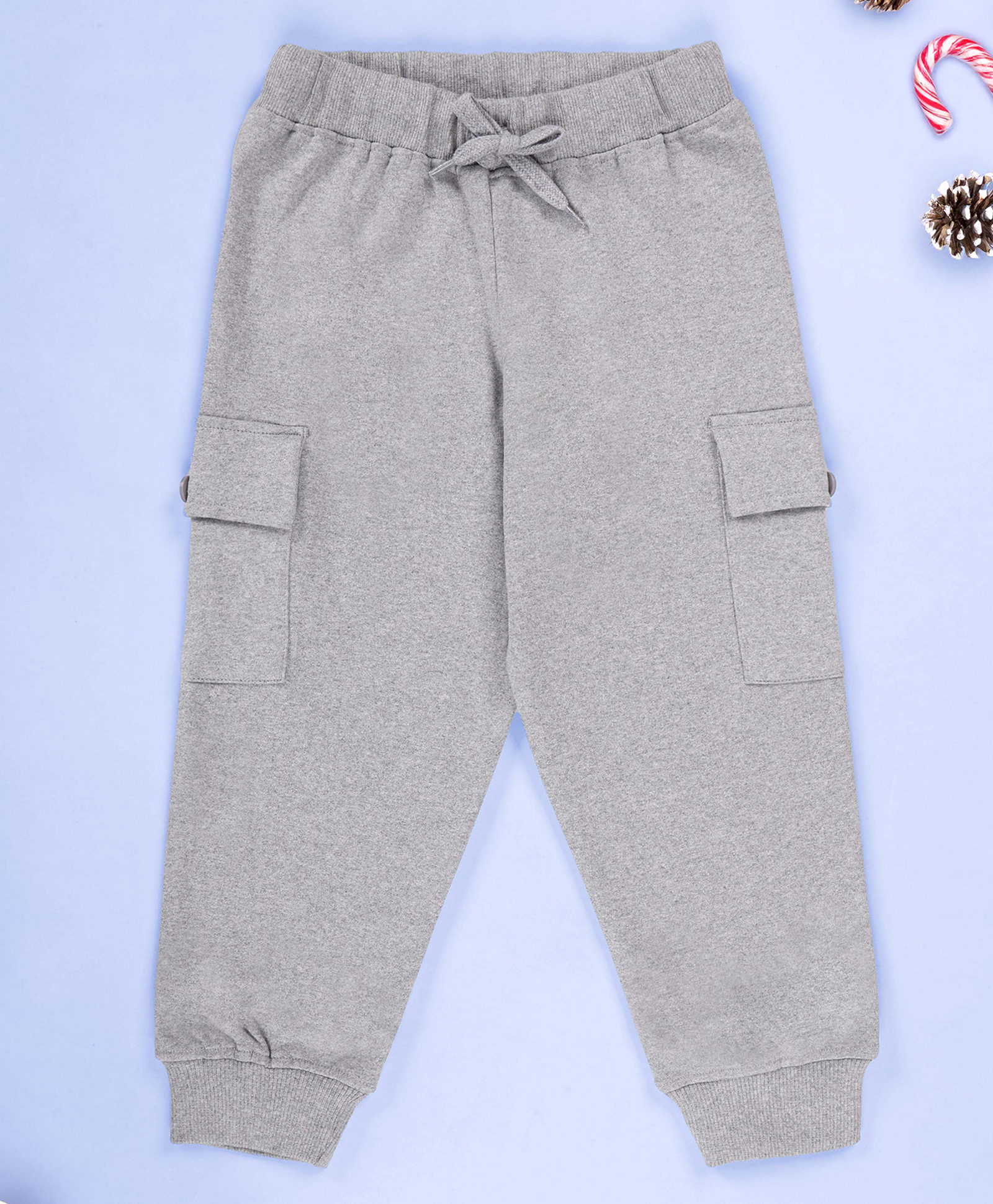 Kiddopanti Fleece Knit Solid Cargo Track Pants - Grey Melange-picture-34