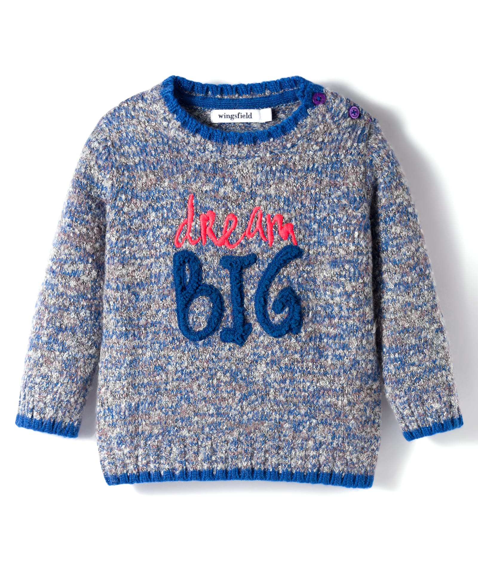 Wingsfield Full Sleeves Dream Big Text Fur Detailed Sweater - Blue-picture-34