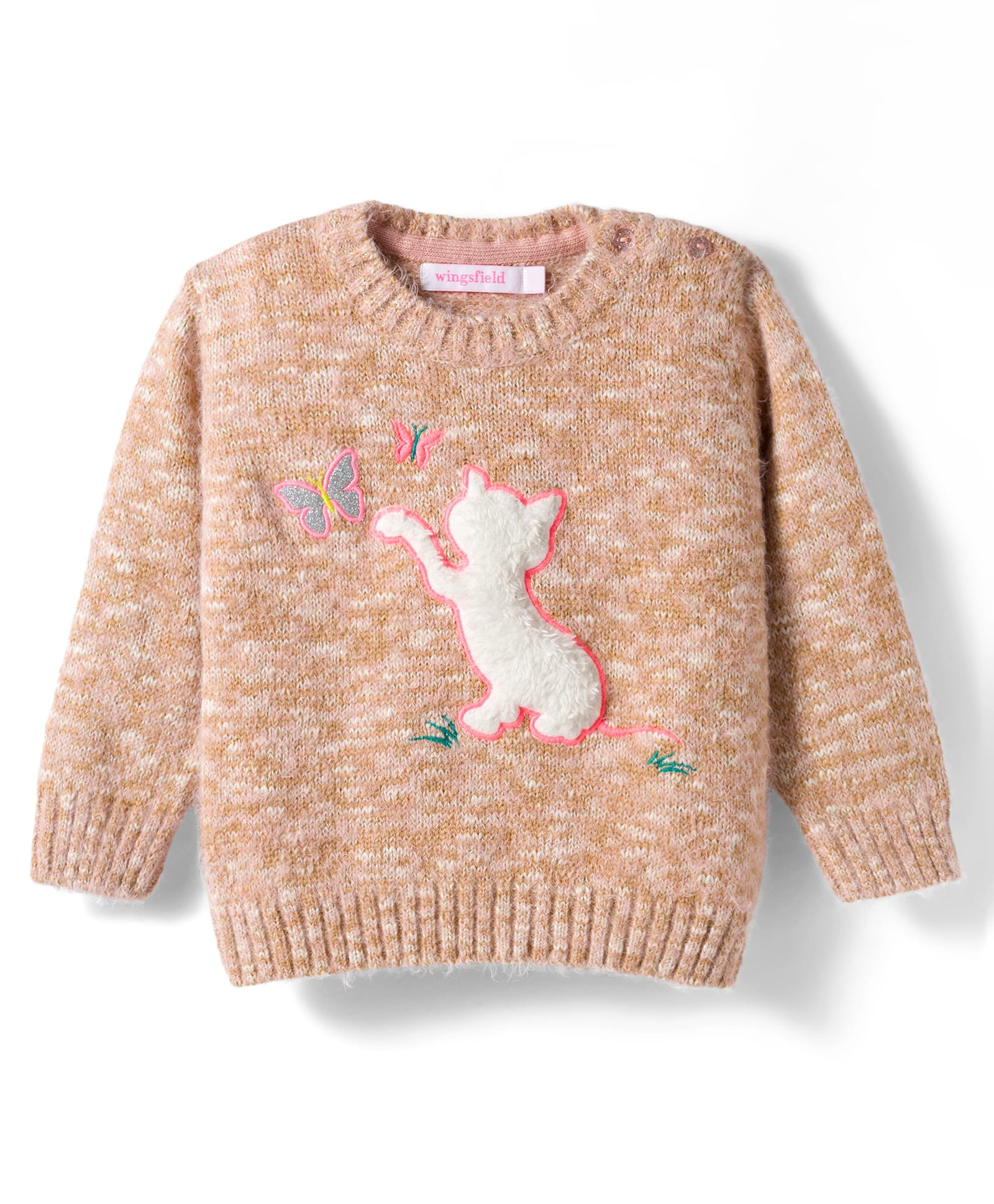 Wingsfield Full Sleeves Cat Patch Detailed Sweater - Beige-image-46