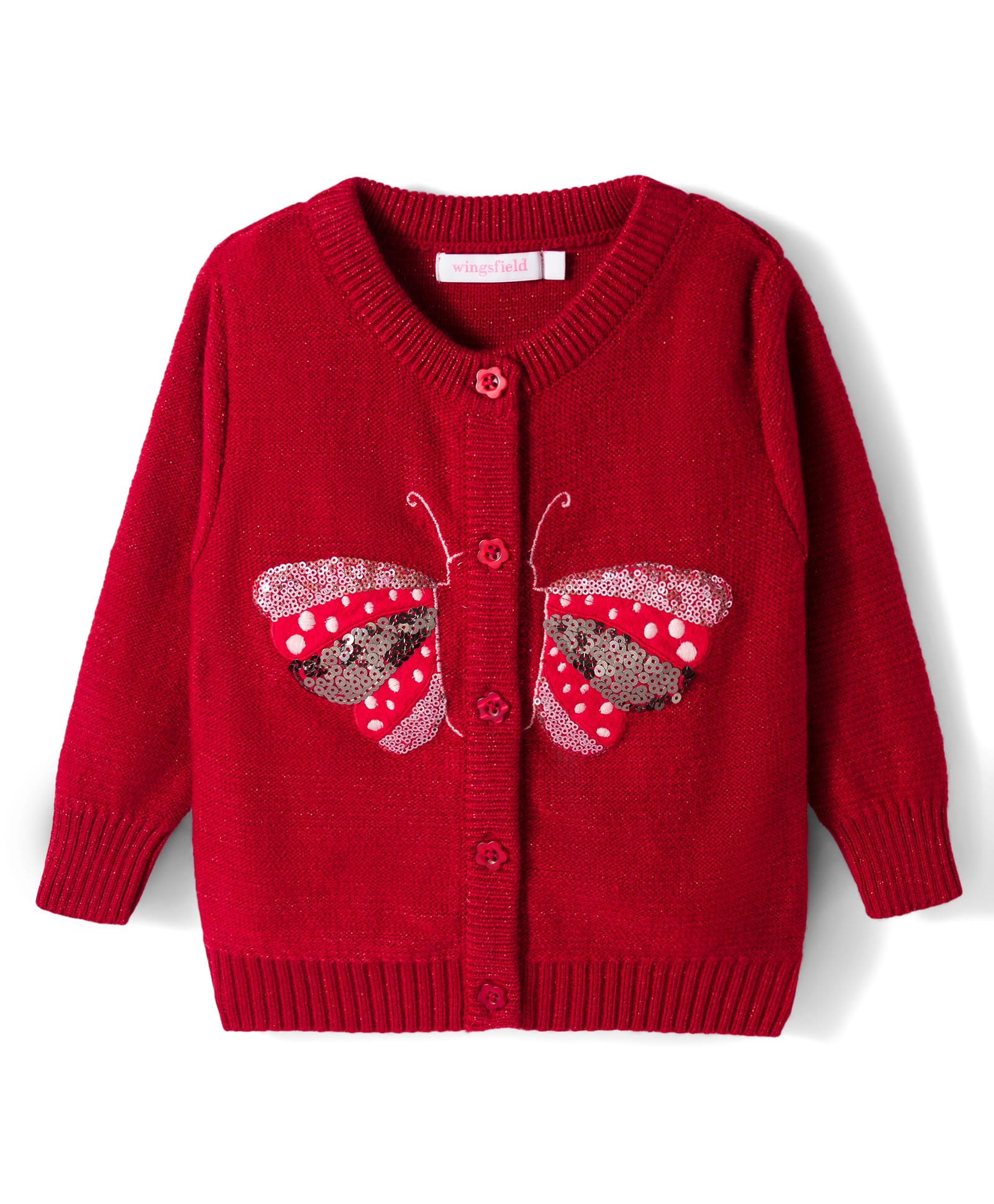 Wingsfield Full Sleeves Butterfly Designed Sequins Embellished Cardigan - Red-image-18