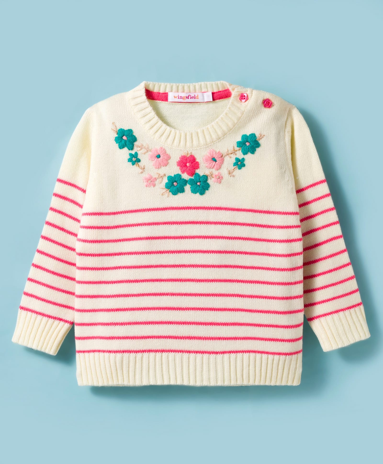 Wingsfield Full Sleeves Floral Embroidered Sweater - Cream-picture-24