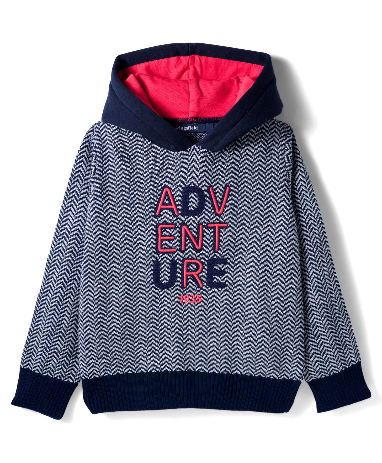 Wingsfield Full Sleeves Adventure Text Embroidered Hooded Sweater - Navy Blue-picture-20