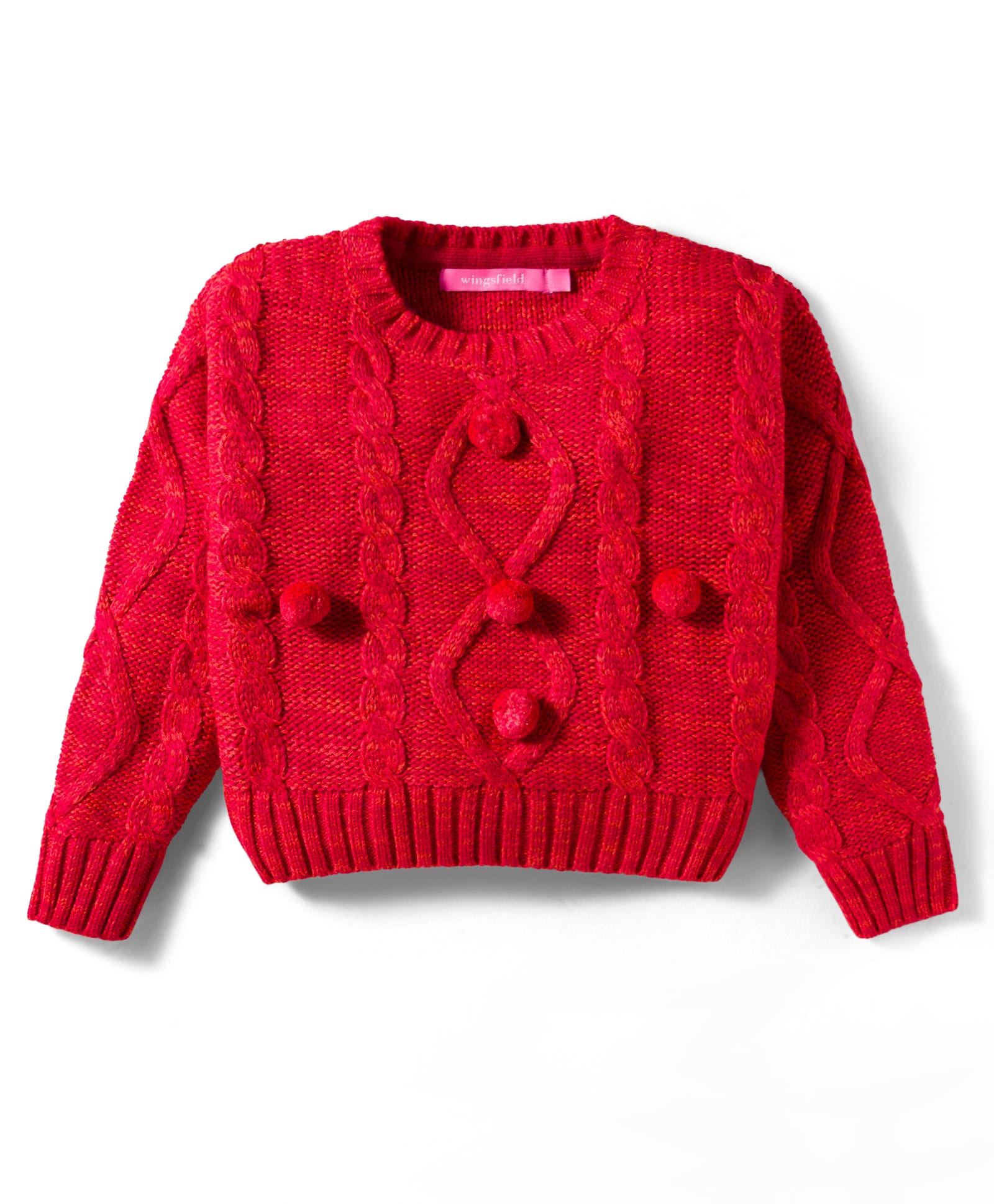 Wingsfield Full Sleeves Cable Knit Pom Pom Embellished Sweater - Red-picture-48