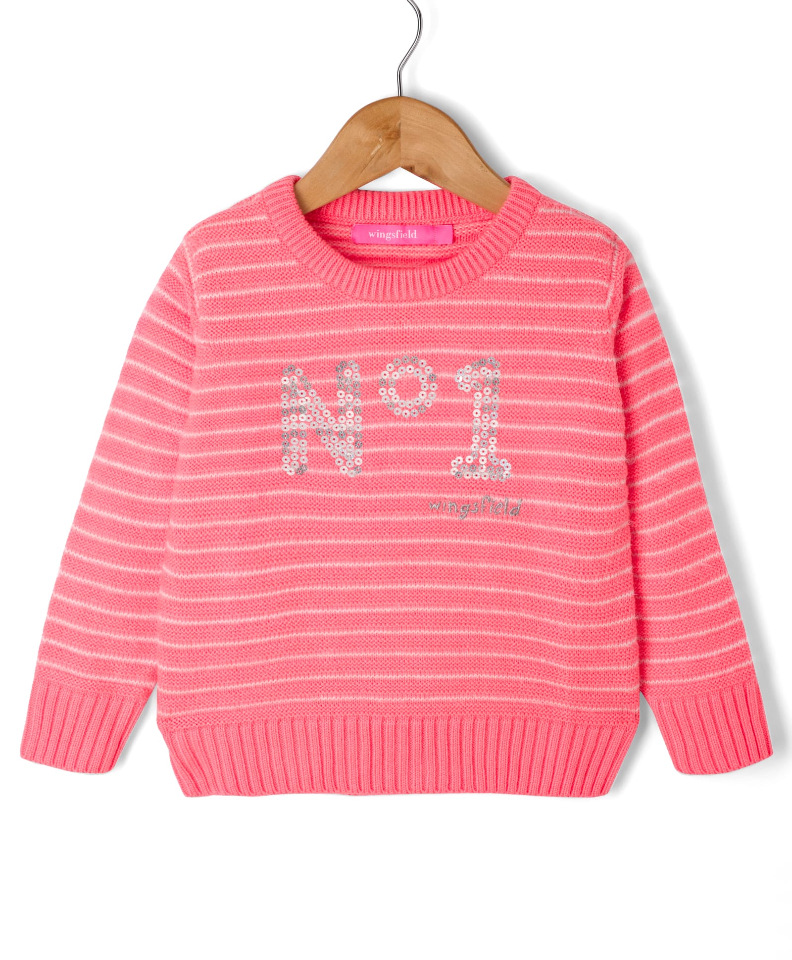 Wingsfield Full Sleeves No 1 Text Sequins Embellished Sweater - Coral-picture-34