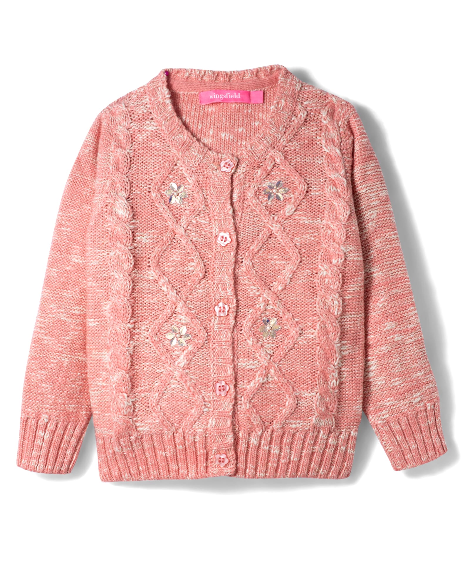 Wingsfield Full Sleeves Cable Knit Floral Designed Beads & Pearl Embellished Sweater - Dusty Pink-picture-33