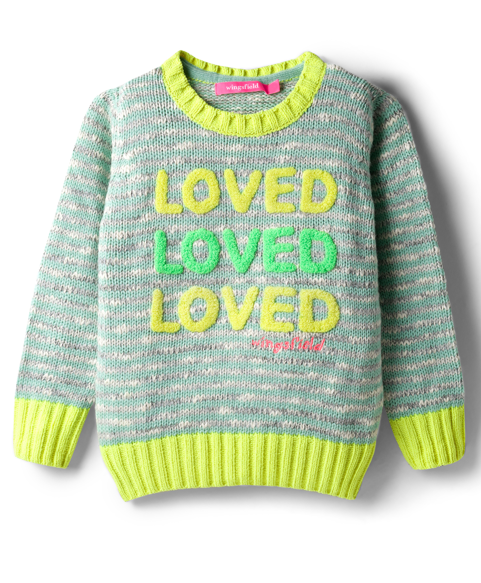 Wingsfield Full Sleeves Loved Text Designed Sweater - Lime Green-picture-14